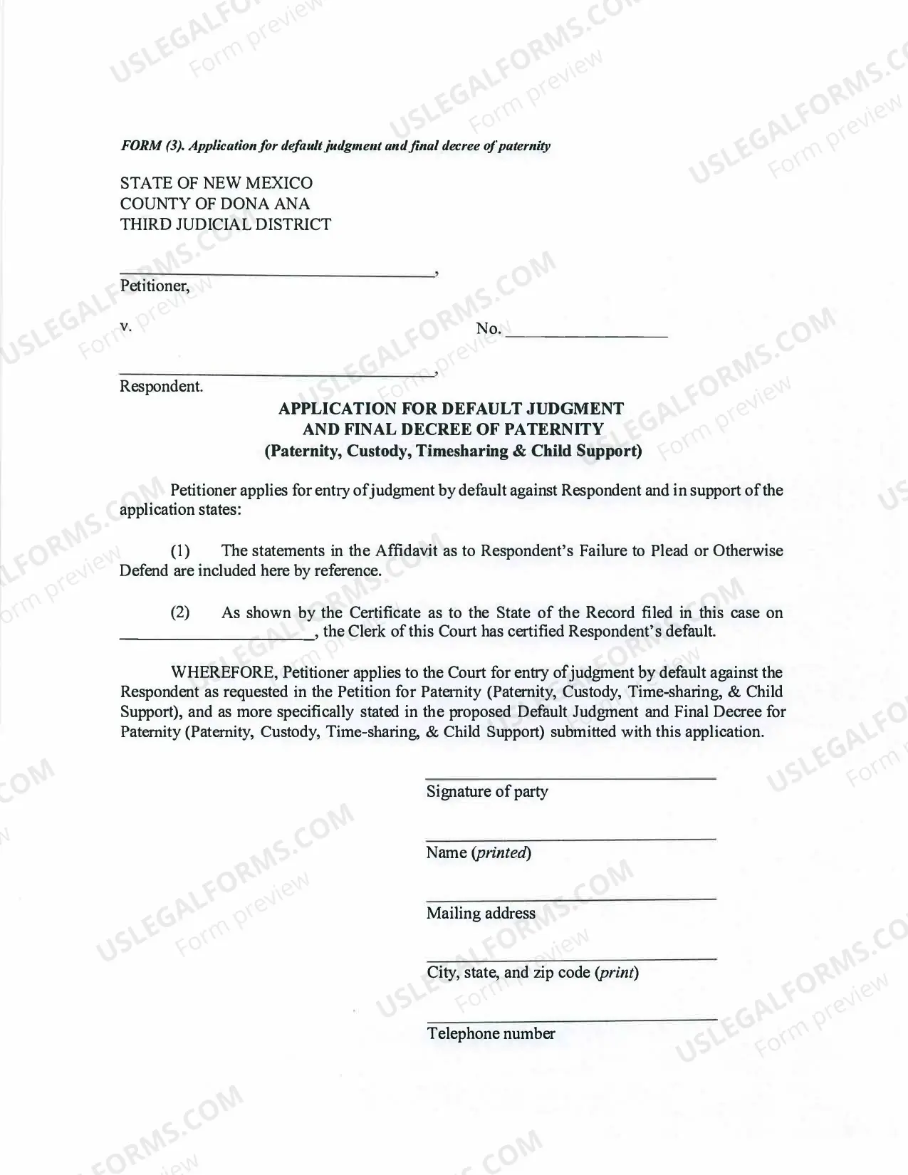 Preview Finishing Your Default Paternity Package - Third Judicial District