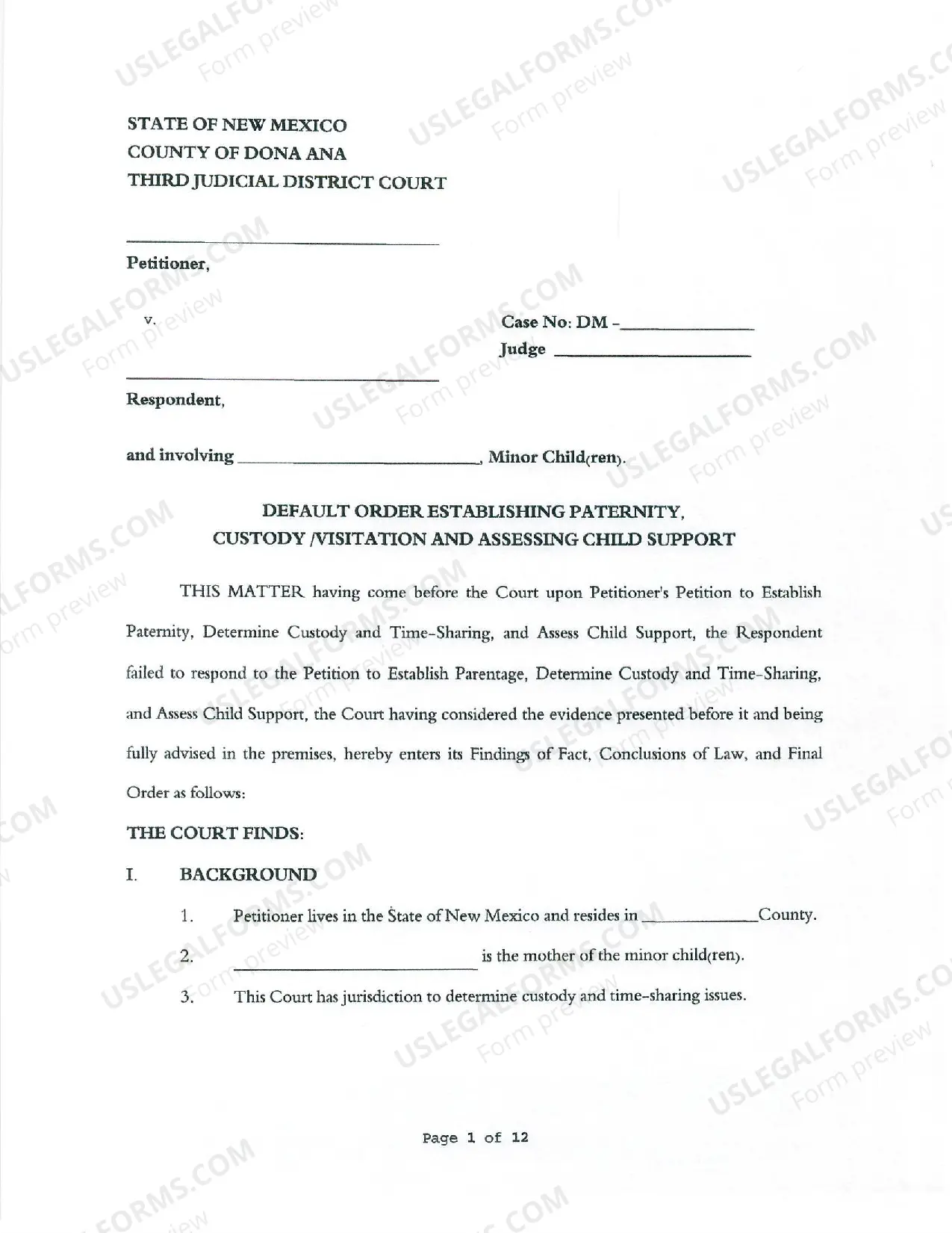Preview Finishing Your Default Paternity Package - Third Judicial District
