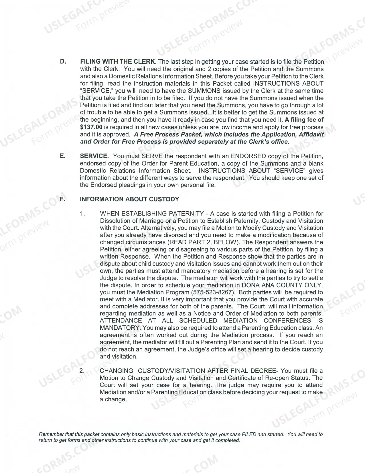 Preview Paternity Package - Contested - One Parent Filing Alone - Third Judicial District