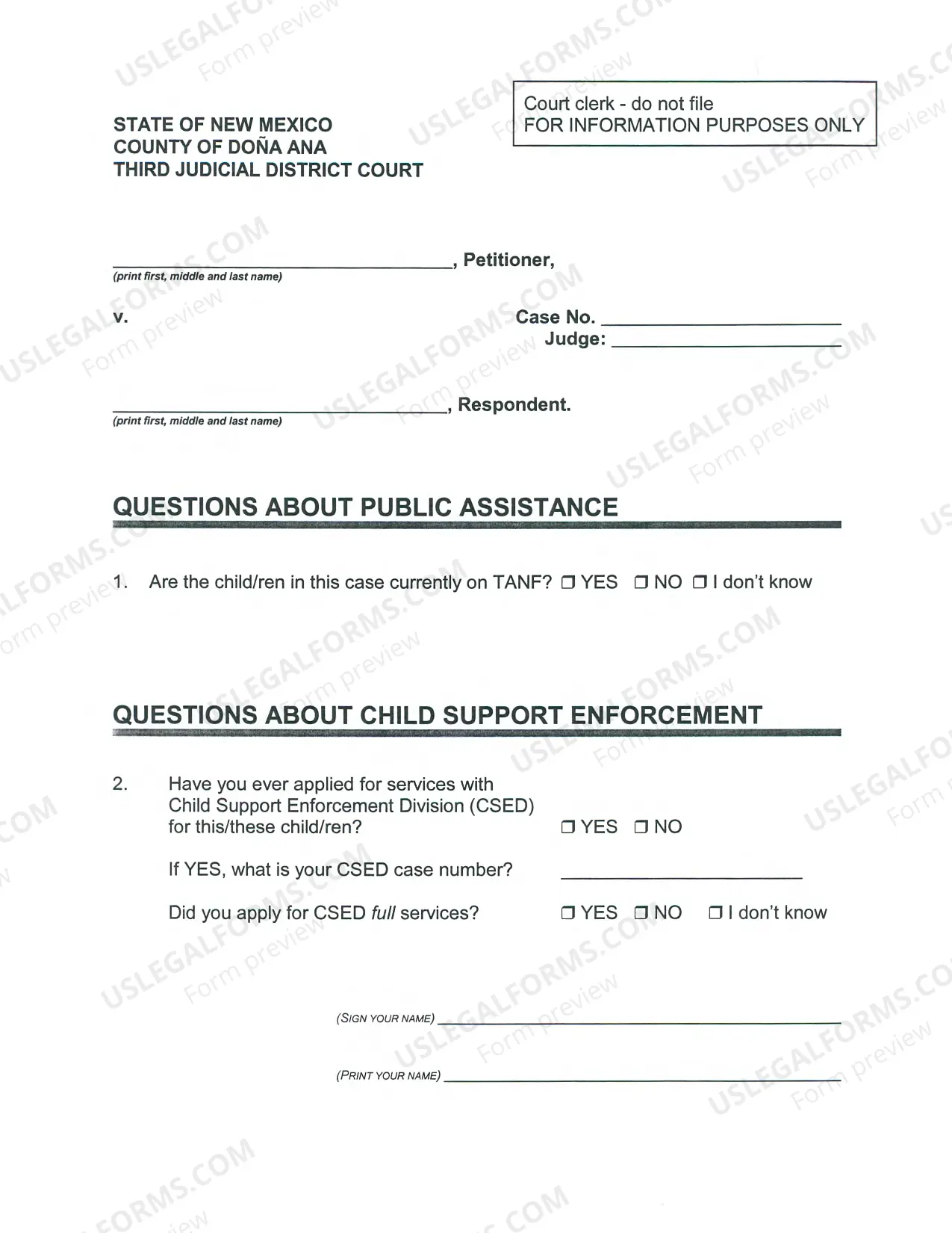 Preview Paternity Package - Contested - One Parent Filing Alone - Third Judicial District