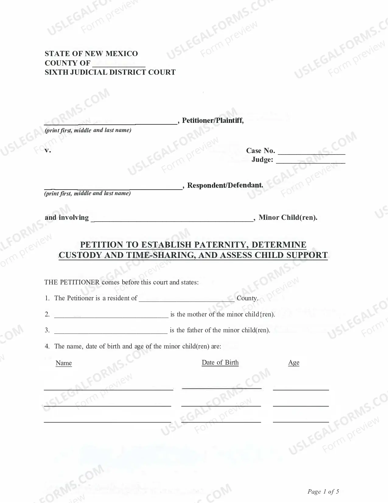 Preview Paternity Package - Contested - Sixth Judicial District