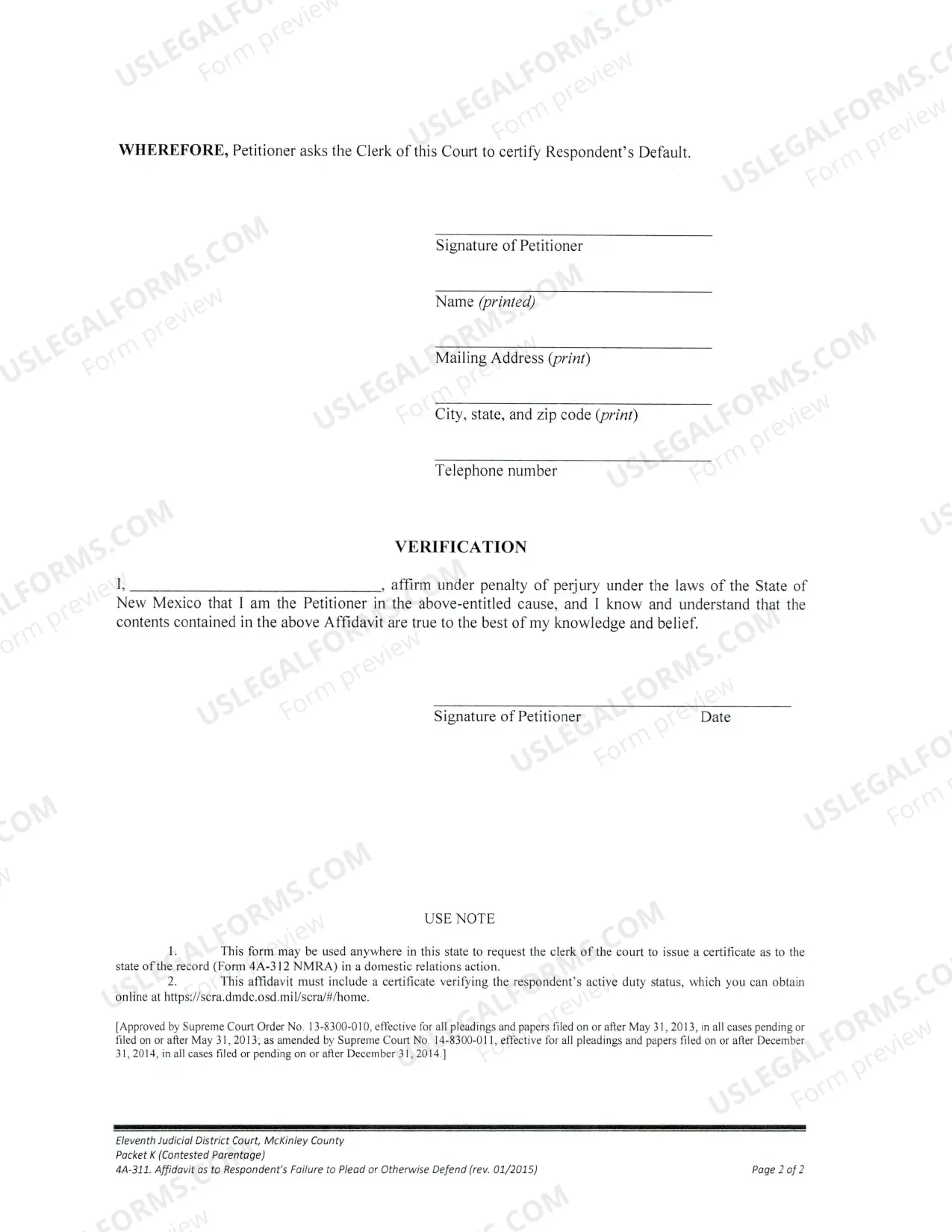 Preview Contested Paternity Package - Default - Parents Do Not Agree - McKinley County
