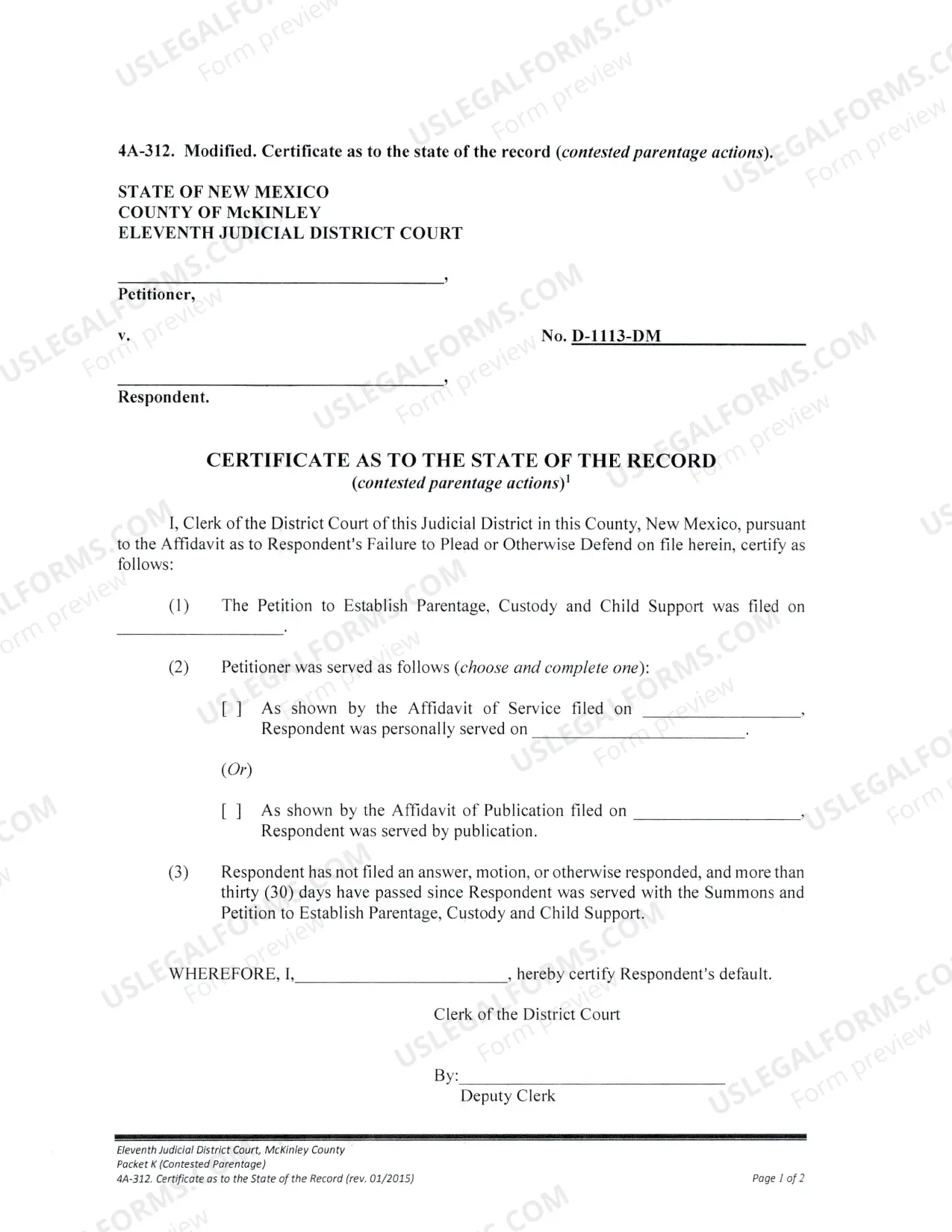 Preview Contested Paternity Package - Default - Parents Do Not Agree - McKinley County