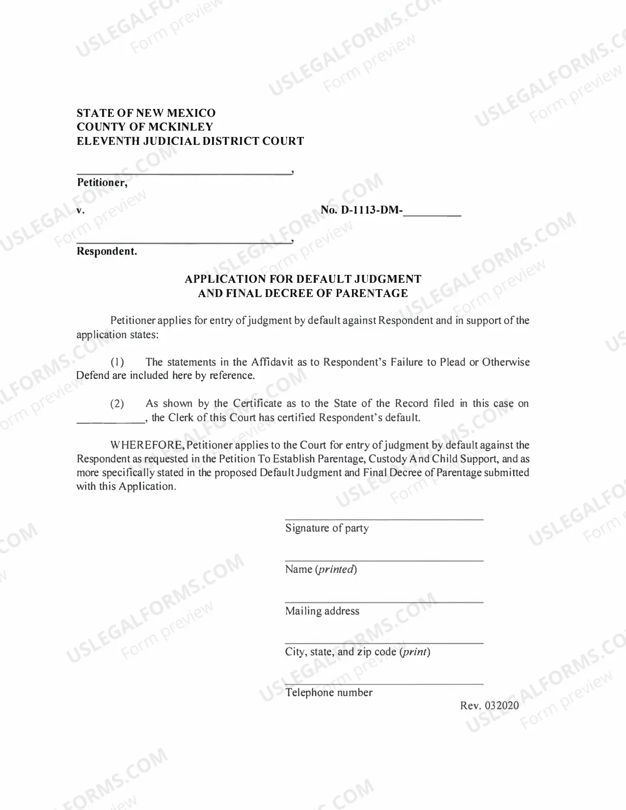 Preview Contested Paternity Package - Default - Parents Do Not Agree - McKinley County