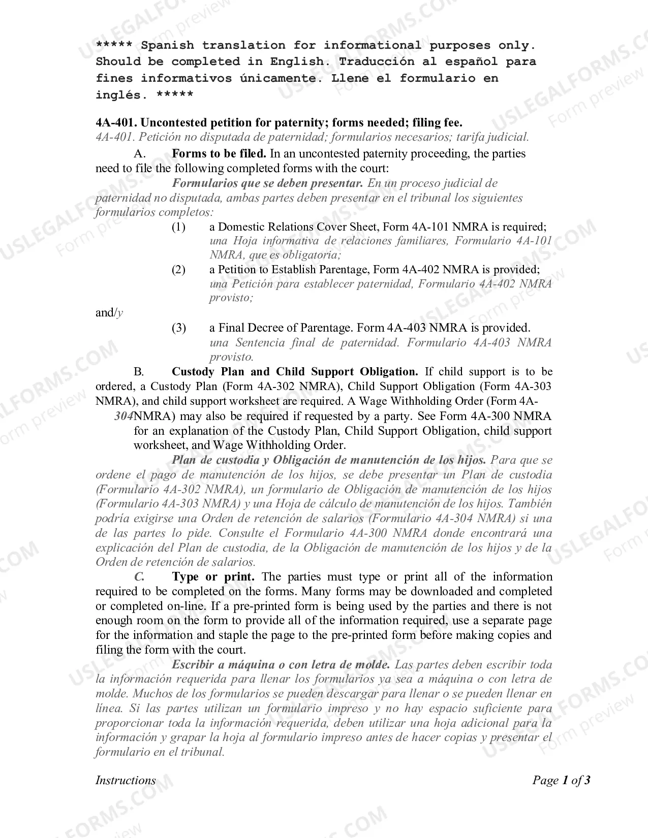 Preview Paternity - Uncontested Parents Agree - Spanish - Fifth Judicial District