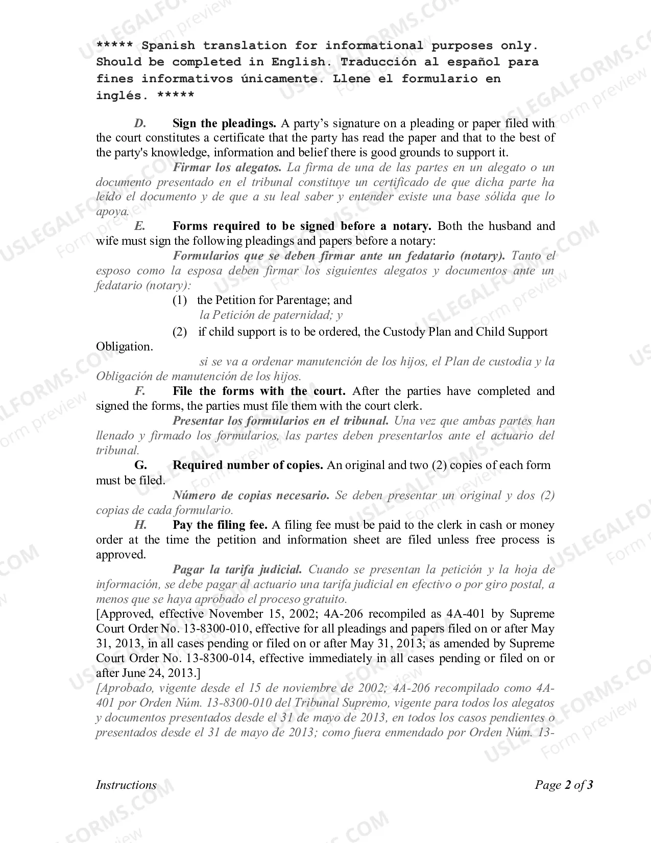 Preview Paternity - Uncontested Parents Agree - Spanish - Fifth Judicial District