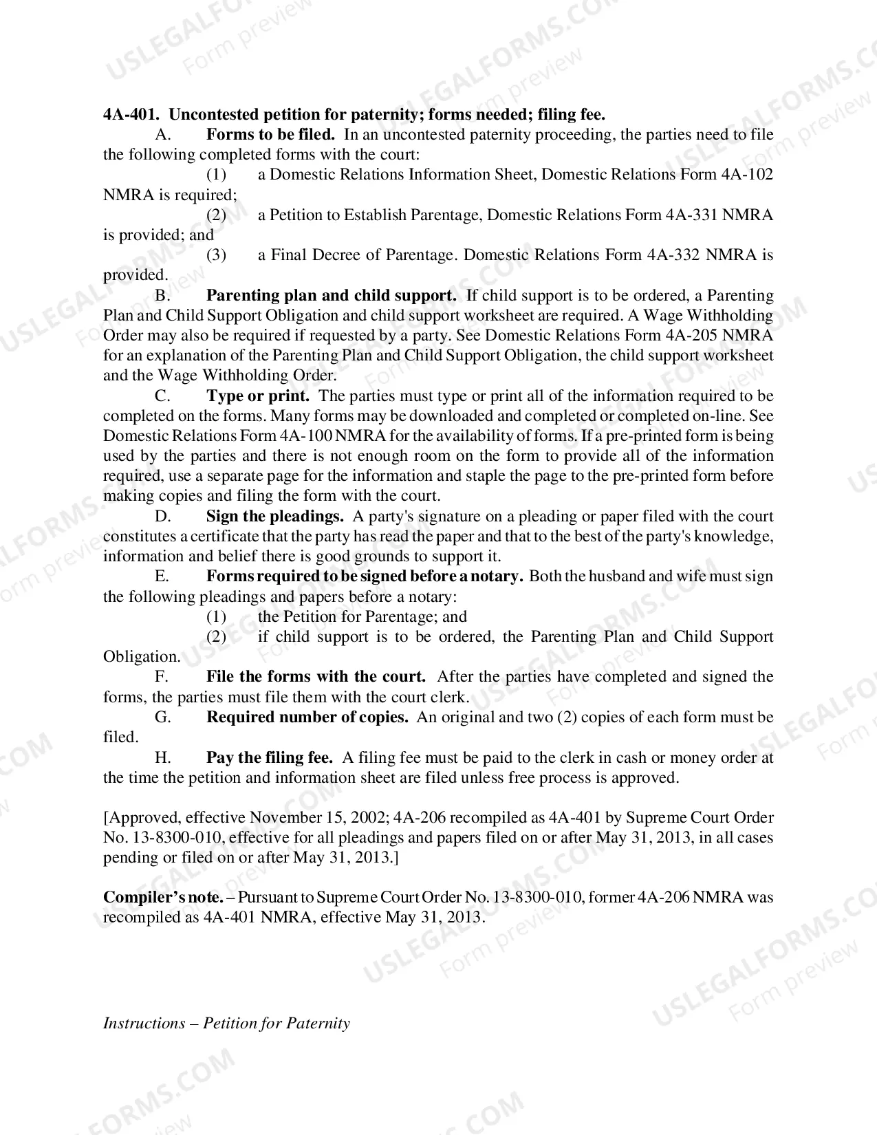 Preview Paternity Package - Uncontested - Sixth Judicial District