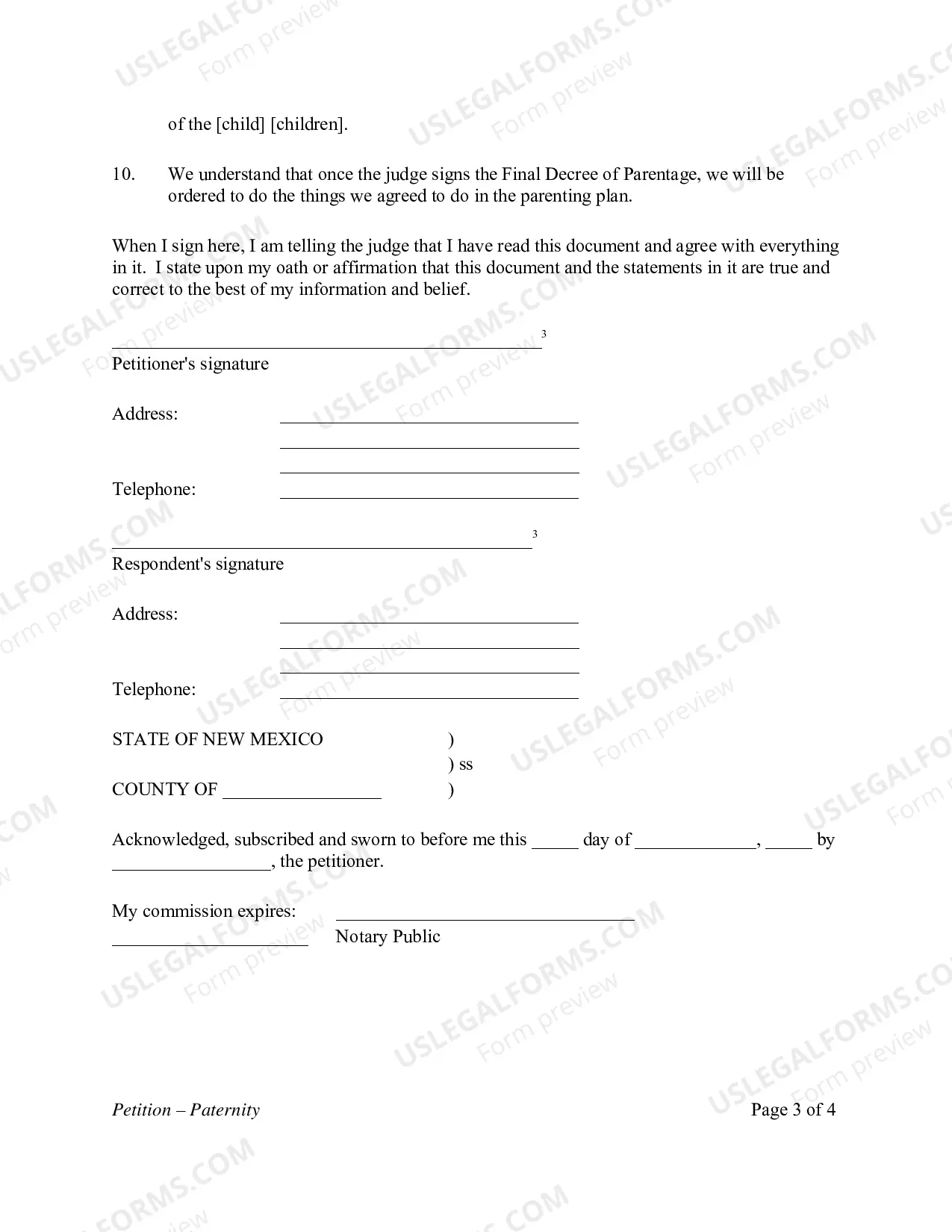 Preview Paternity Package - Uncontested - Sixth Judicial District