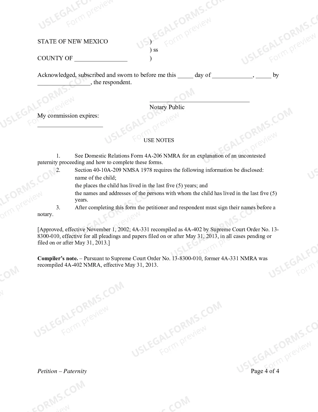 Preview Paternity Package - Uncontested Parents Agree - Fifth Judicial District