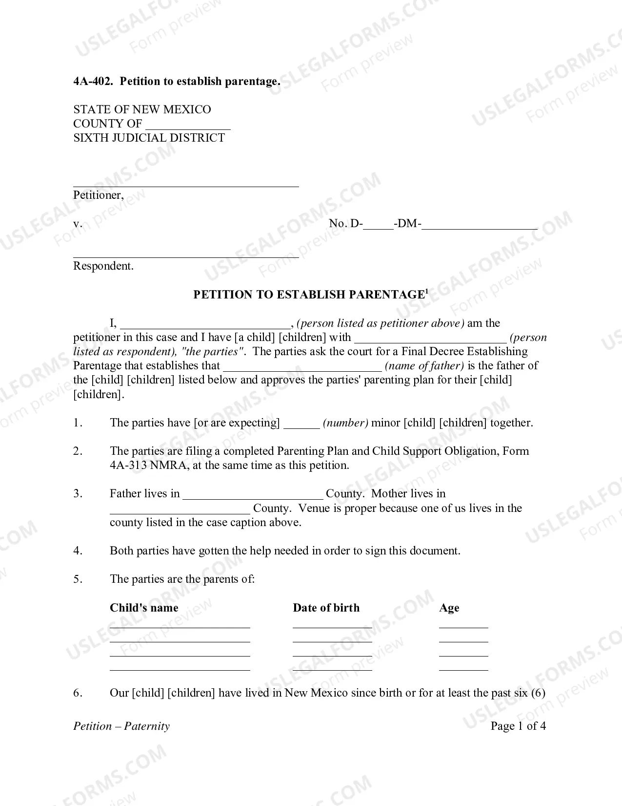 Preview Paternity Package - Uncontested Parents Agree - Fifth Judicial District