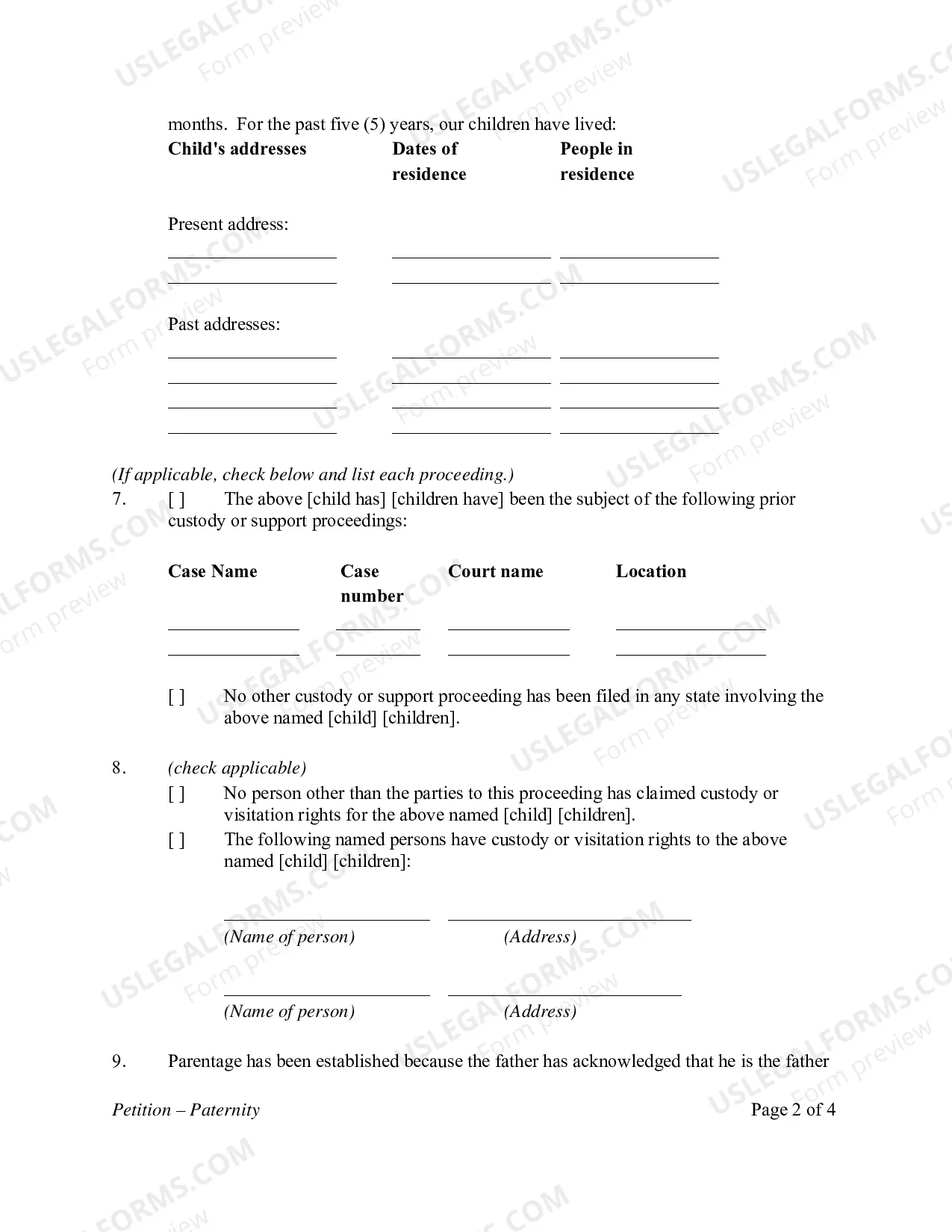 Preview Paternity Package - Uncontested Parents Agree - Fifth Judicial District