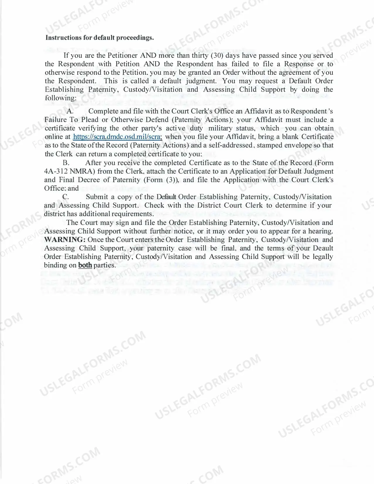 Preview Starting Your Default Paternity Package - Third Judicial District