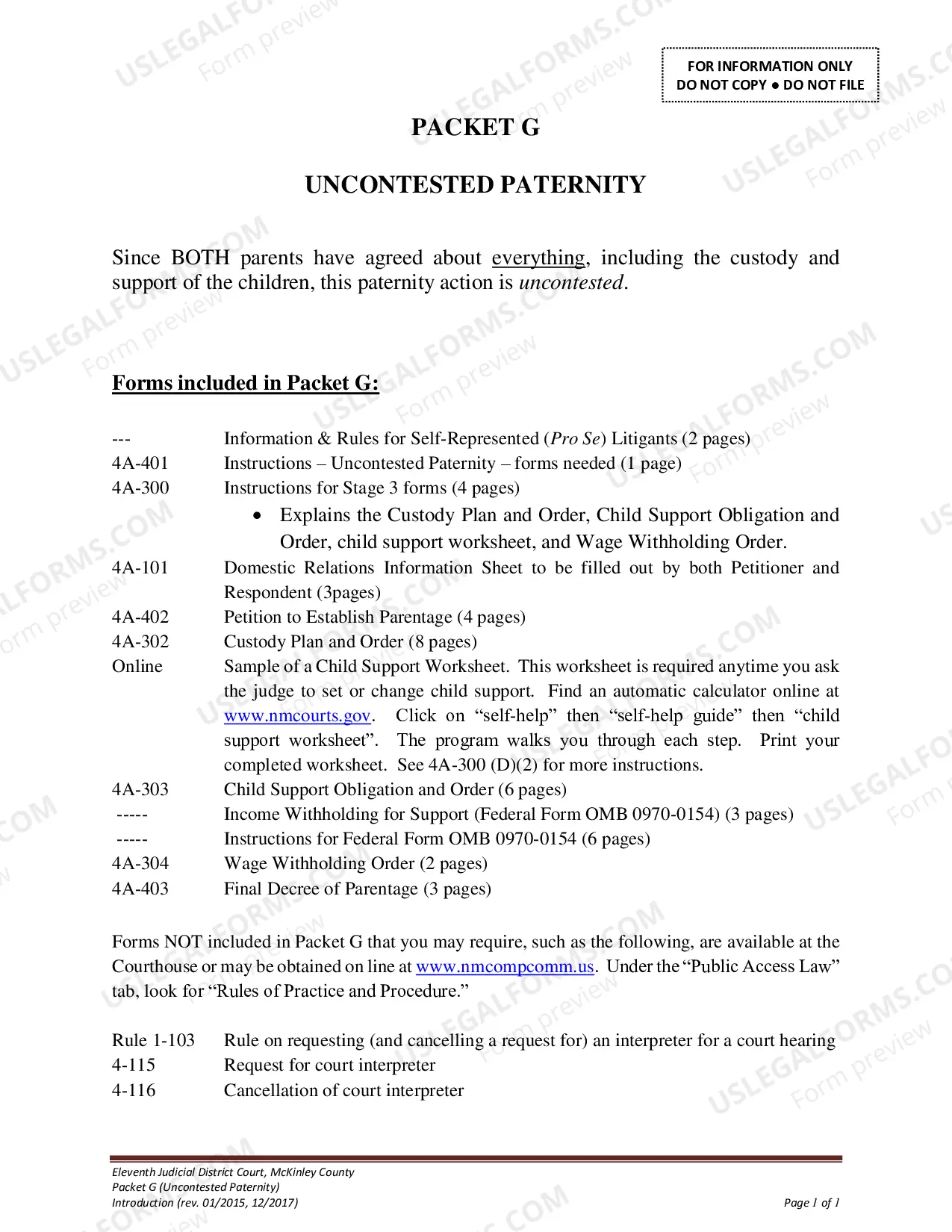 Preview Uncontested Paternity Package - McKinley County