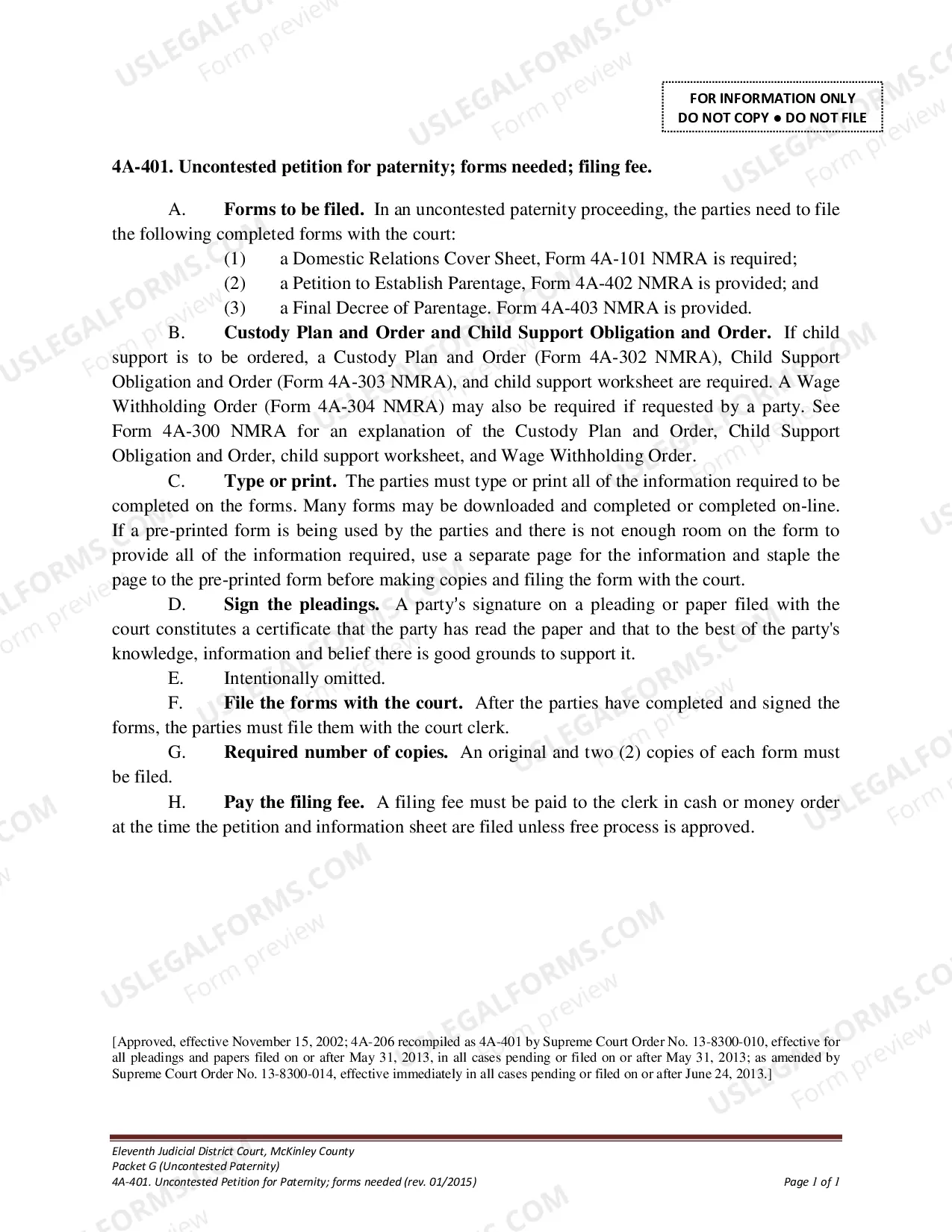 Preview Uncontested Paternity Package - McKinley County
