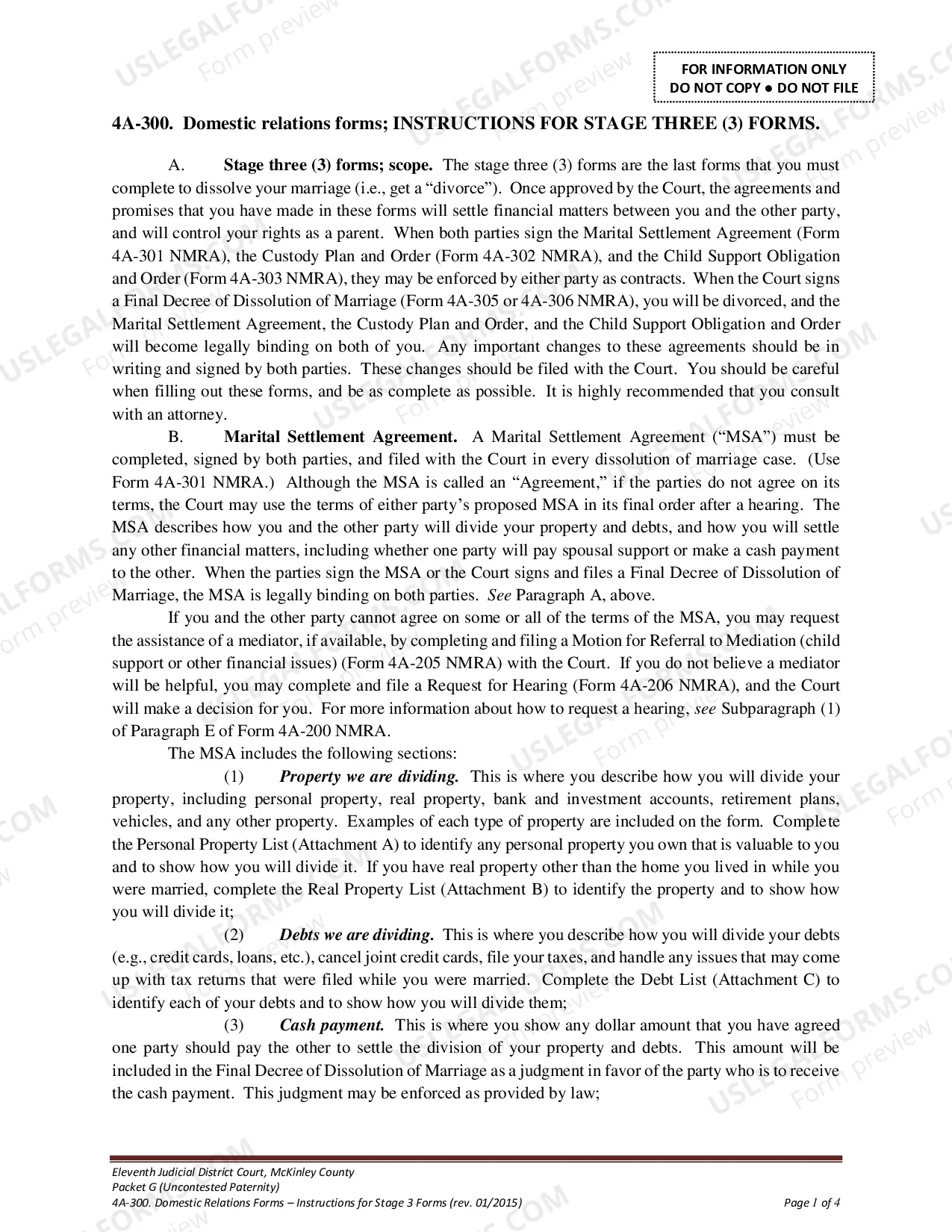 Preview Uncontested Paternity Package - McKinley County
