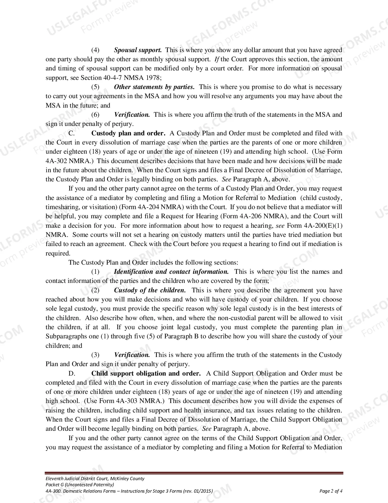 Preview Uncontested Paternity Package - McKinley County