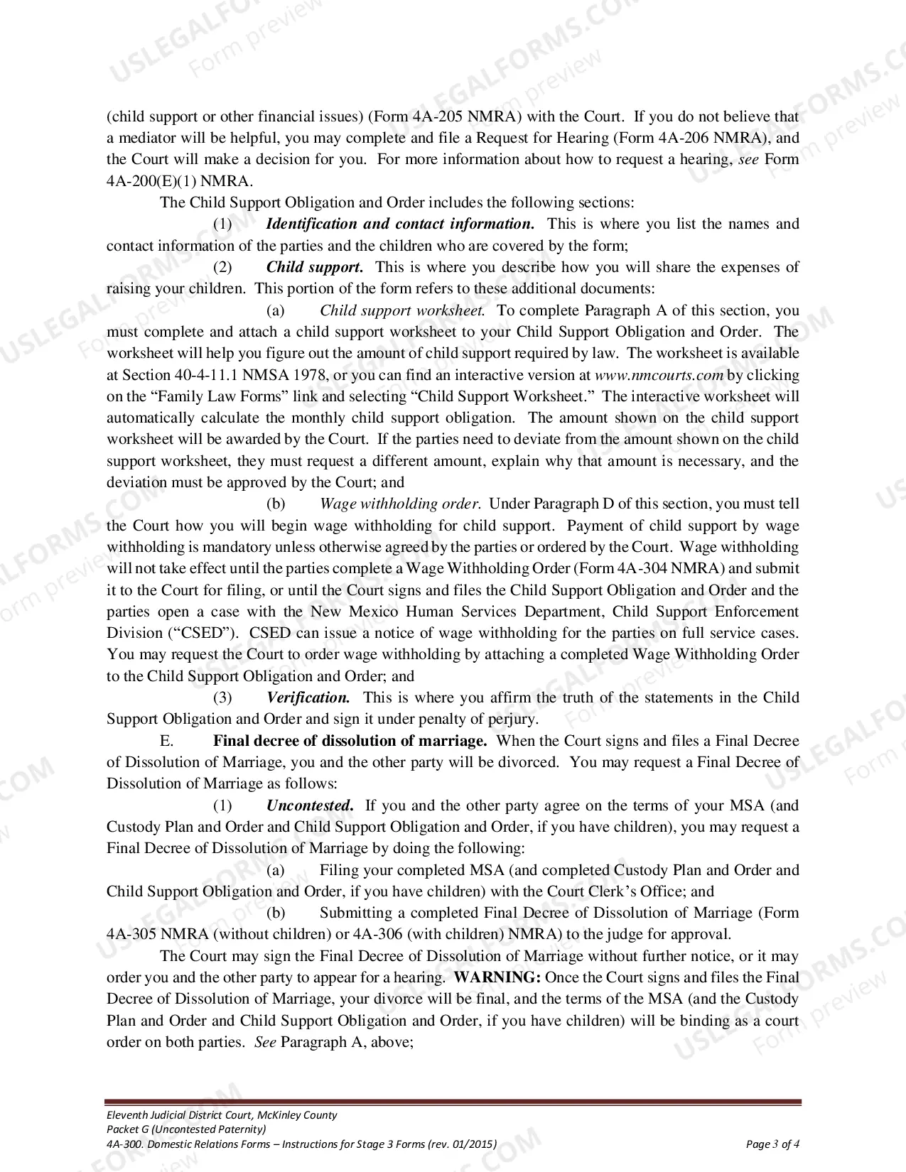 Preview Uncontested Paternity Package - McKinley County