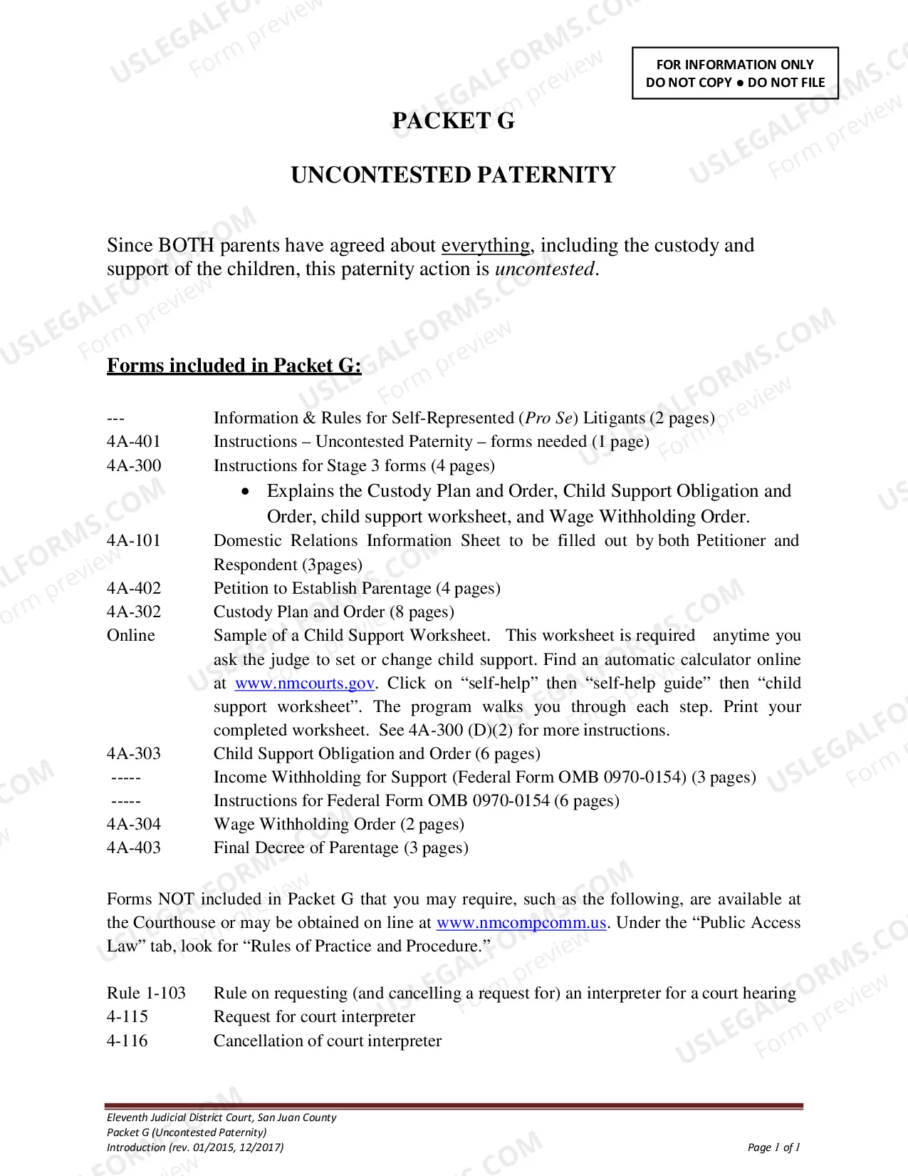 Preview Uncontested Paternity Package - San Juan County