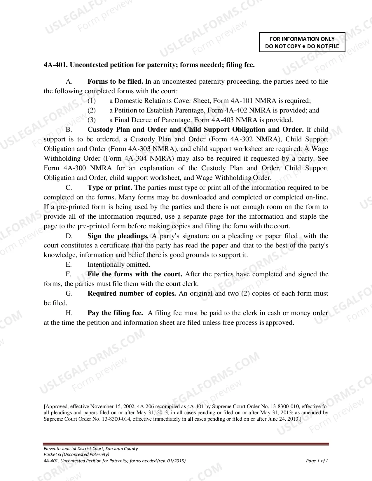 Preview Uncontested Paternity Package - San Juan County