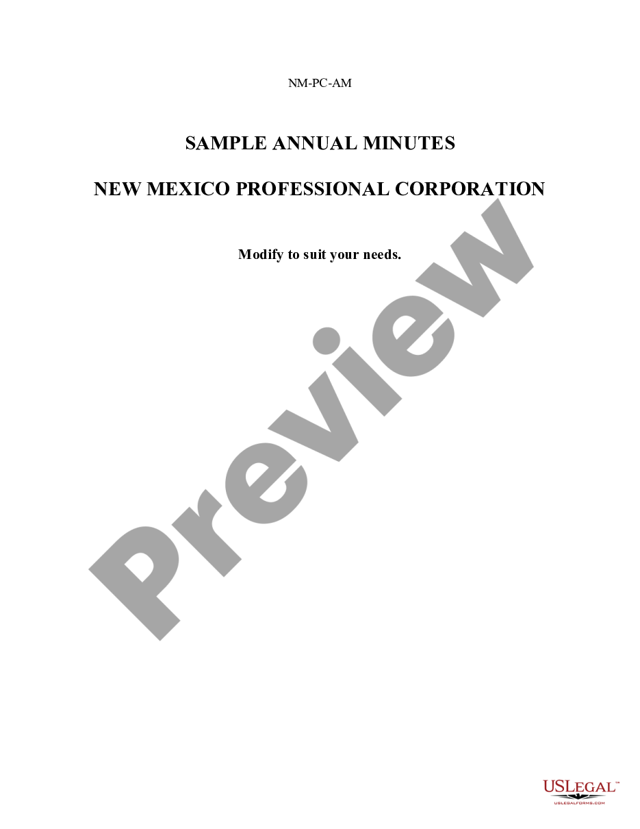 page 0 Sample Annual Minutes for a New Mexico Professional Corporation preview