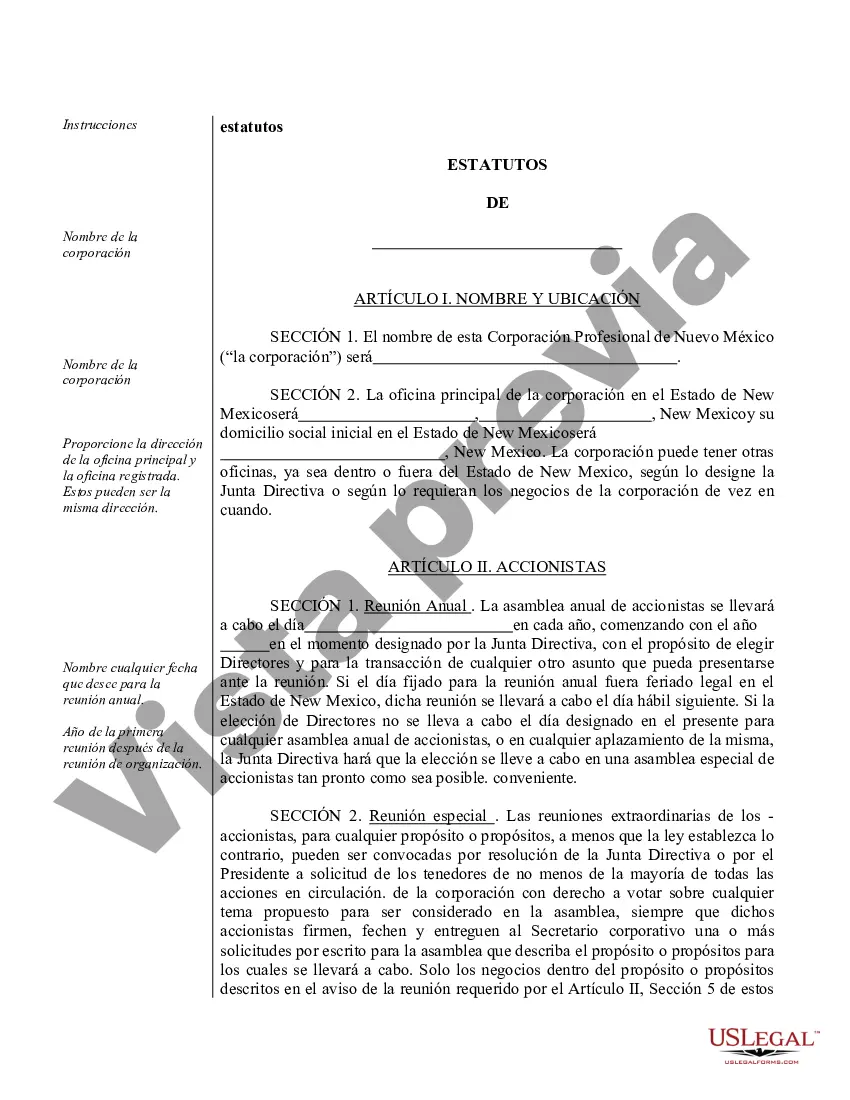 Preview Modelo de estatutos para una corporación profesional de Nuevo México