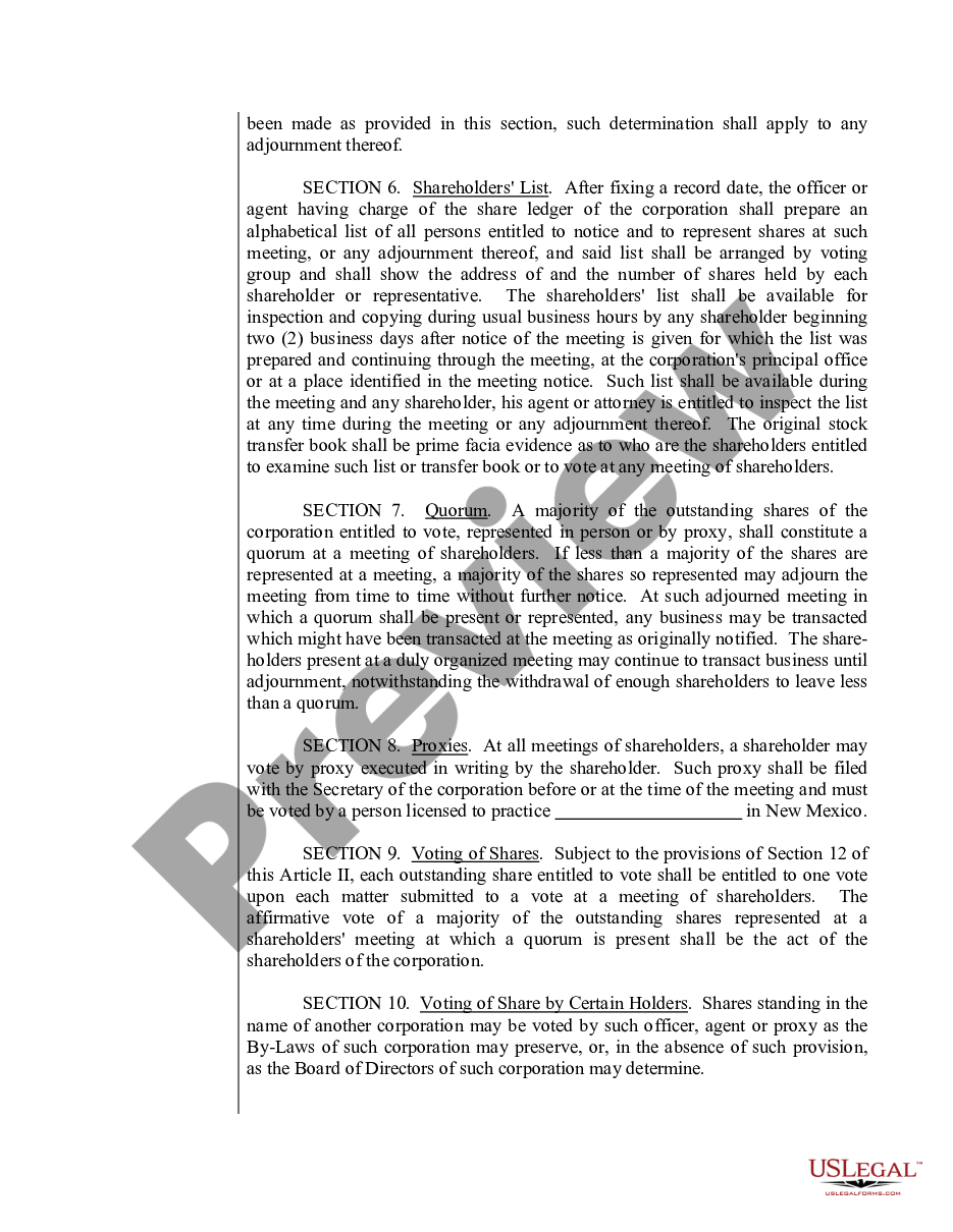 page 3 Sample Bylaws for a New Mexico Professional Corporation preview