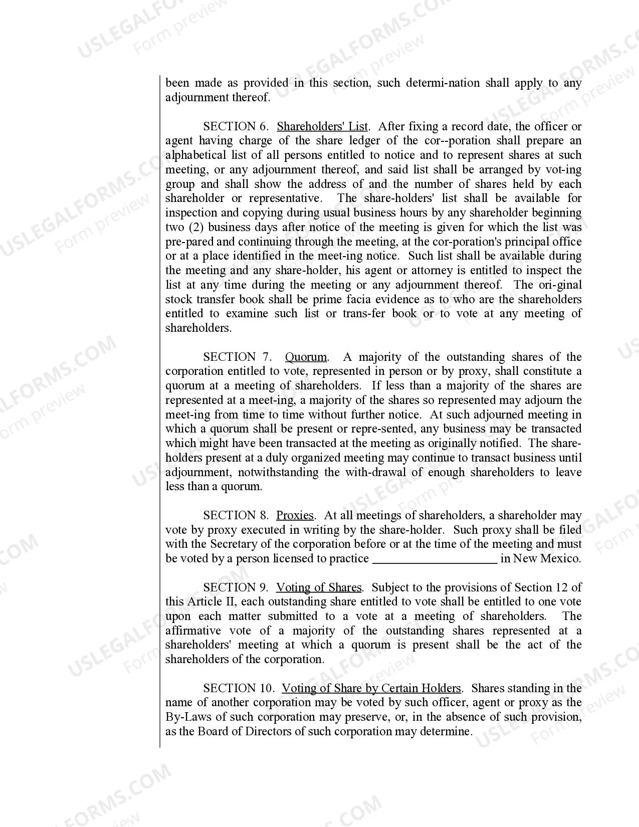 Preview Sample Bylaws for a New Mexico Professional Corporation