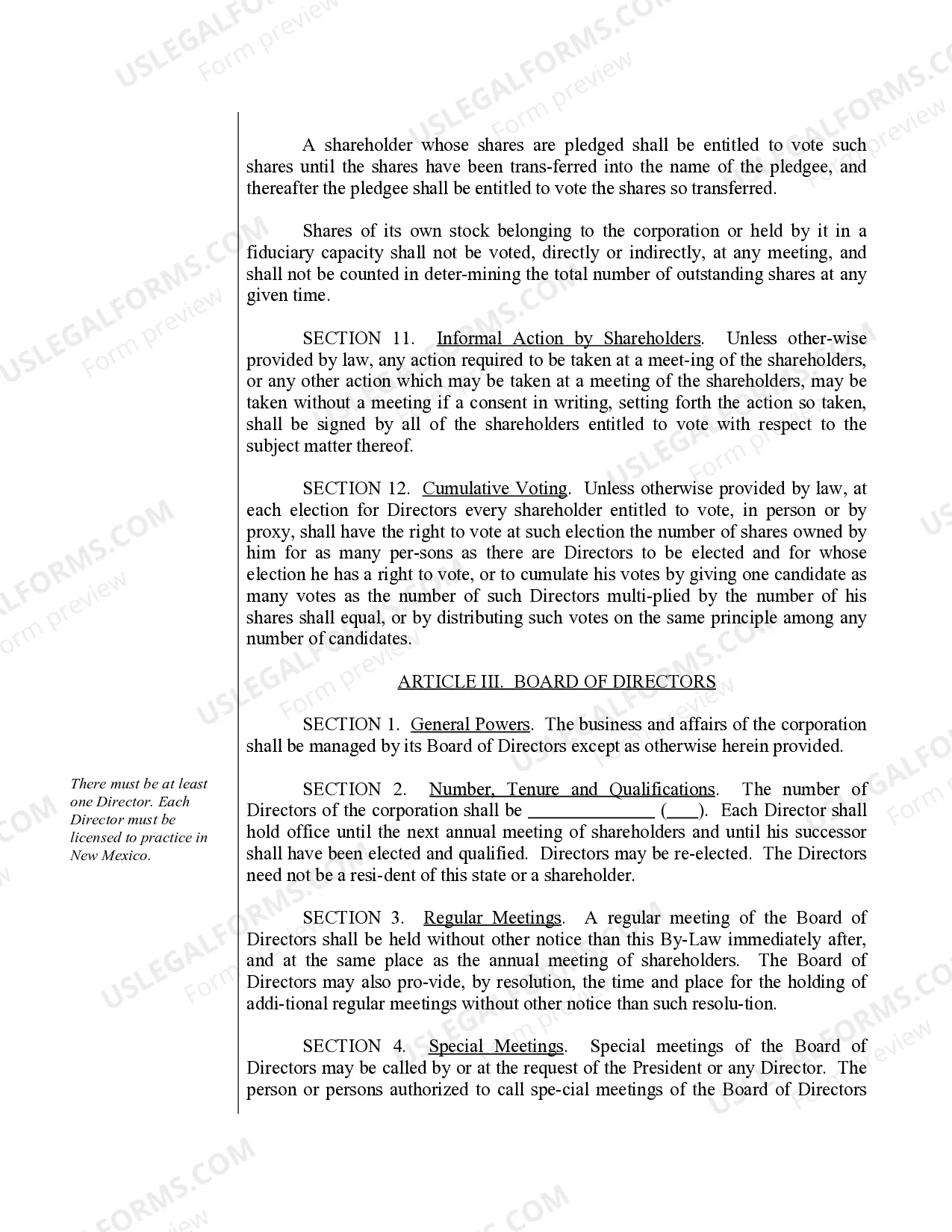 Preview Sample Bylaws for a New Mexico Professional Corporation