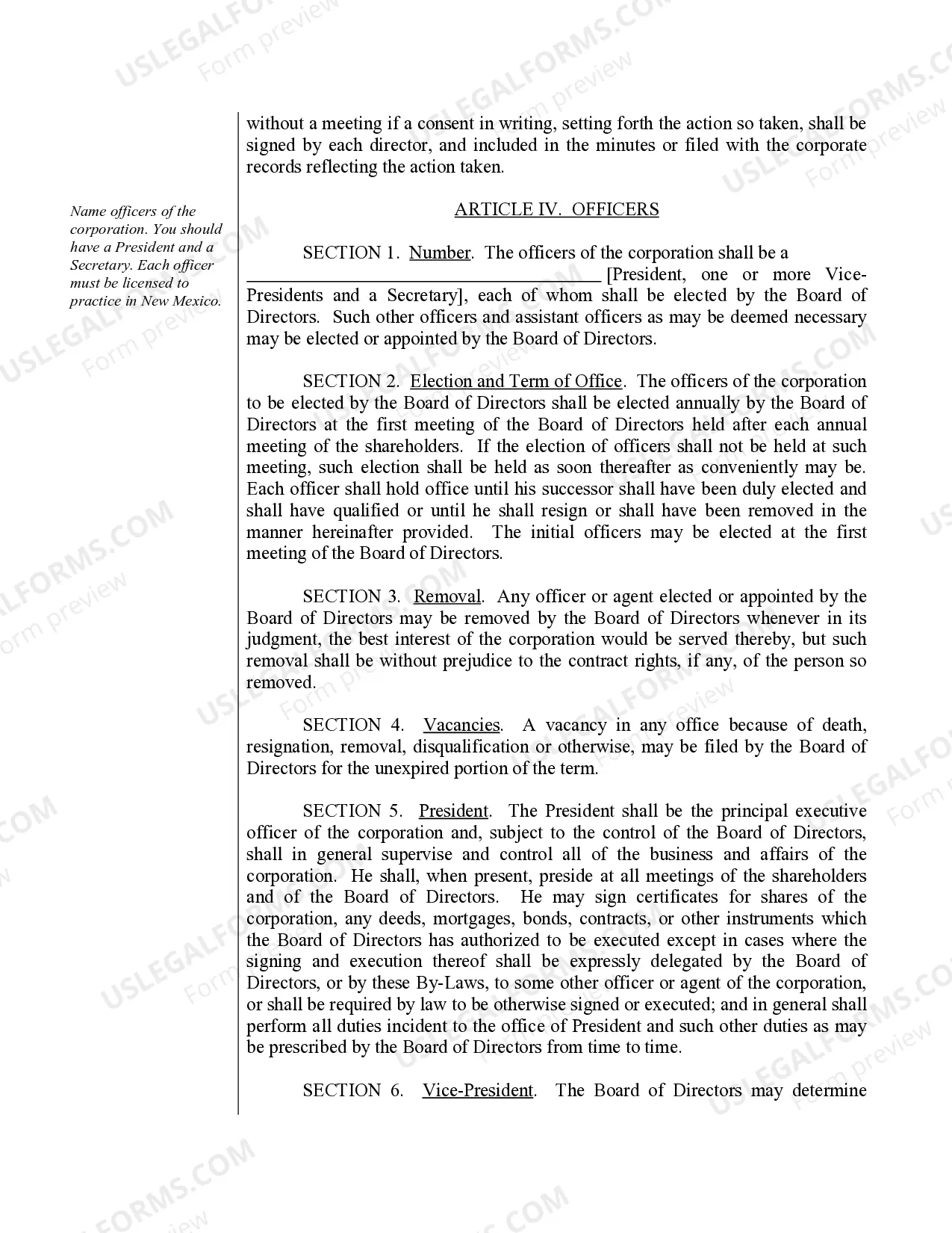 Preview Sample Bylaws for a New Mexico Professional Corporation