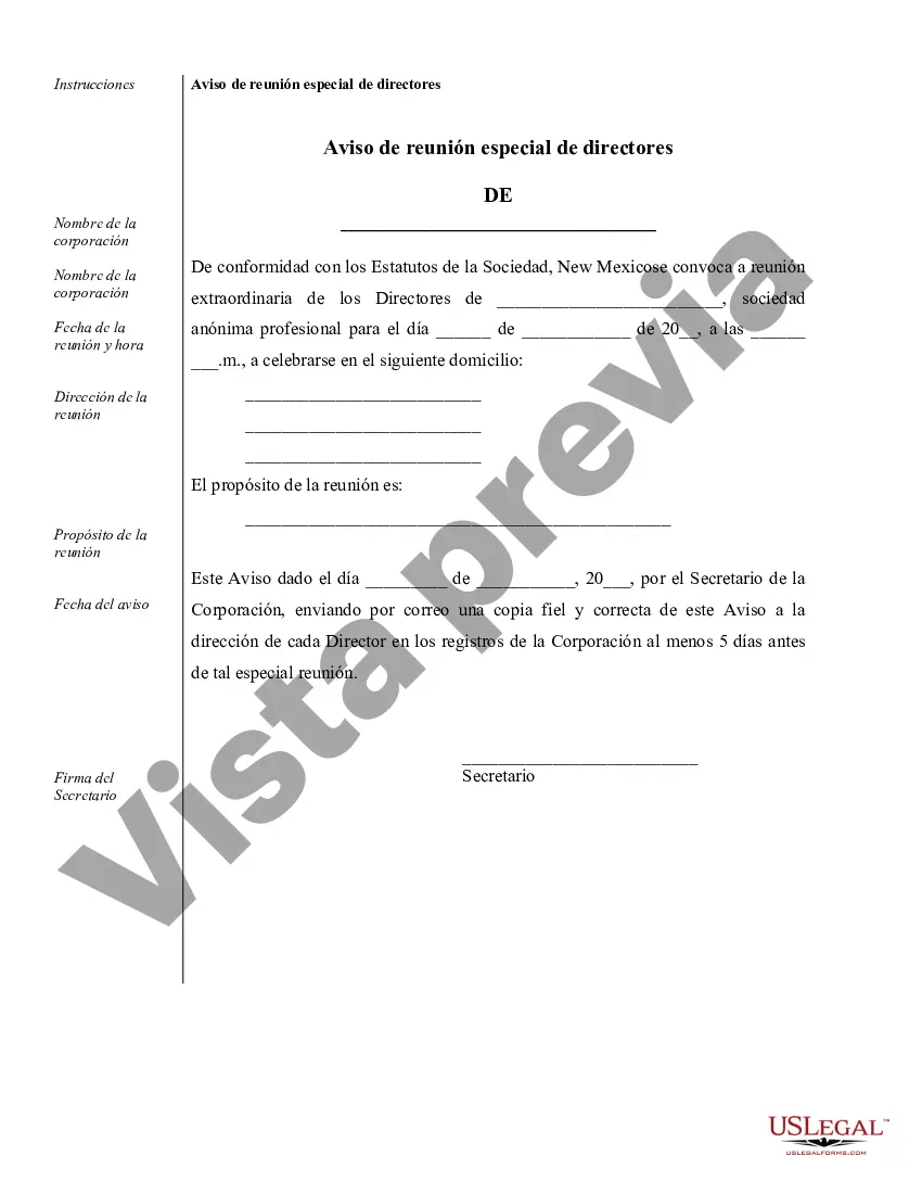 Preview Muestra de registros corporativos para una corporación profesional de Nuevo México