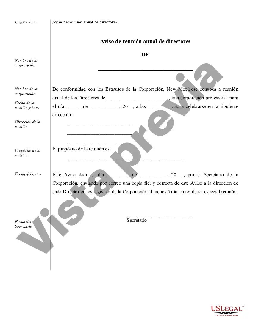 Preview Muestra de registros corporativos para una corporación profesional de Nuevo México