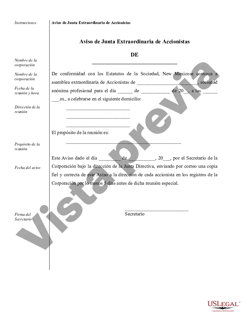 Preview Muestra de registros corporativos para una corporación profesional de Nuevo México