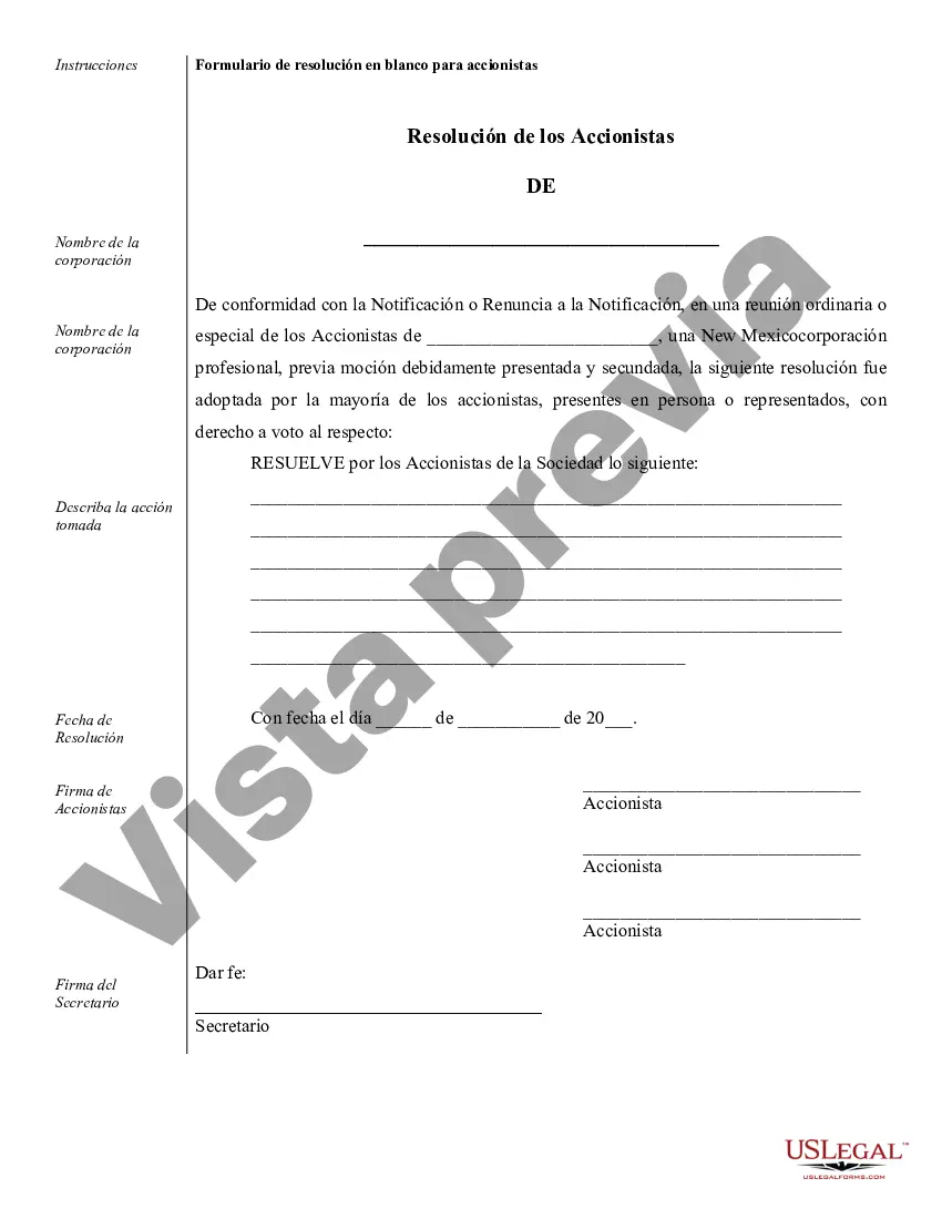 Preview Muestra de registros corporativos para una corporación profesional de Nuevo México