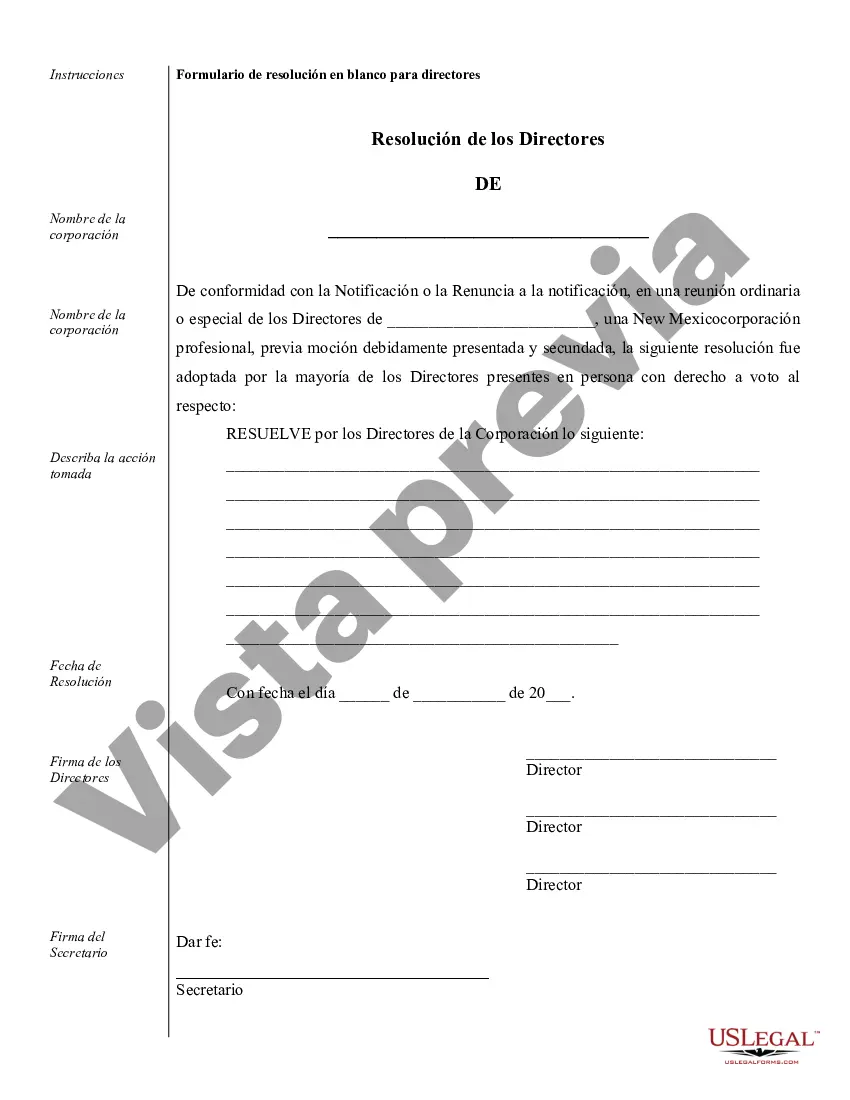 Preview Muestra de registros corporativos para una corporación profesional de Nuevo México