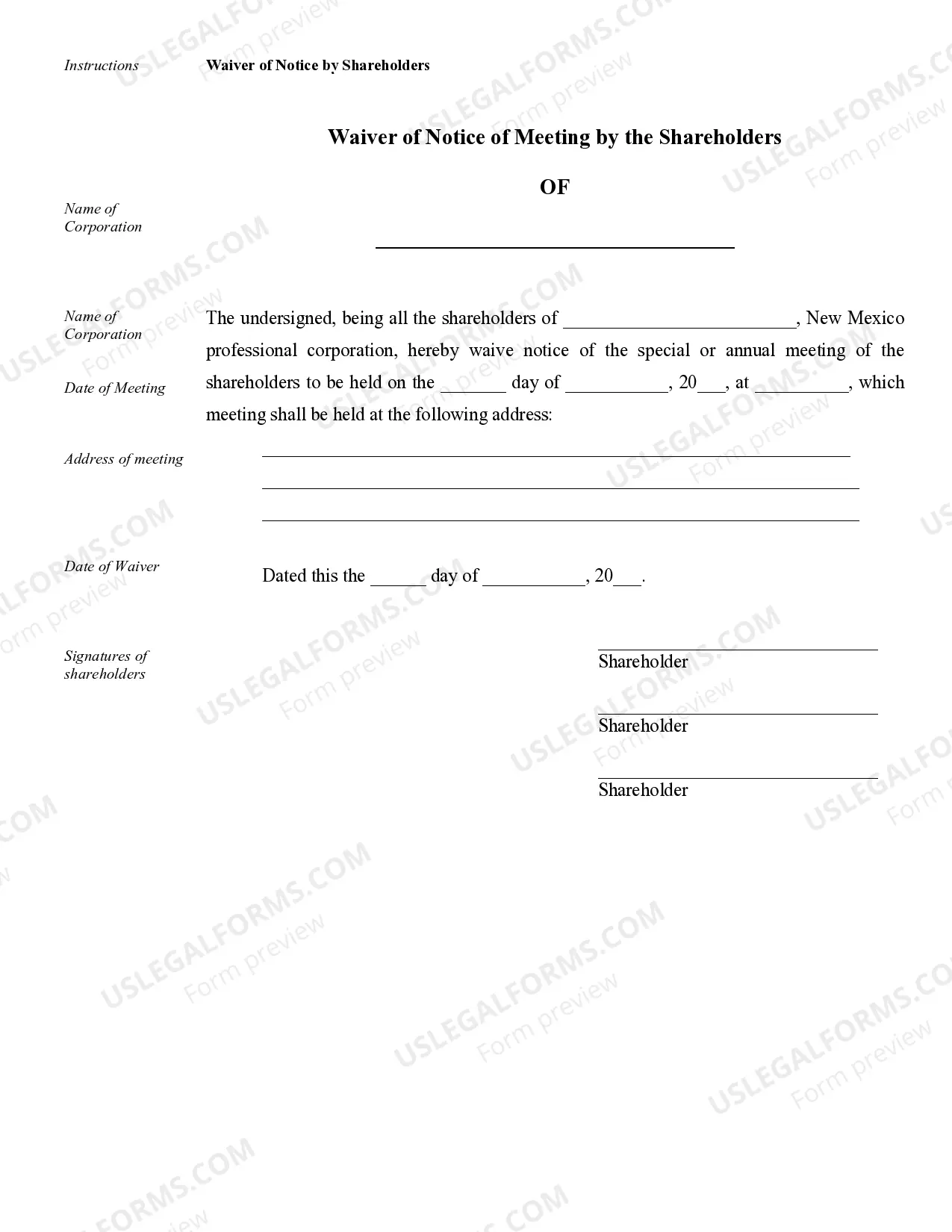 Preview Sample Corporate Records for a New Mexico Professional Corporation