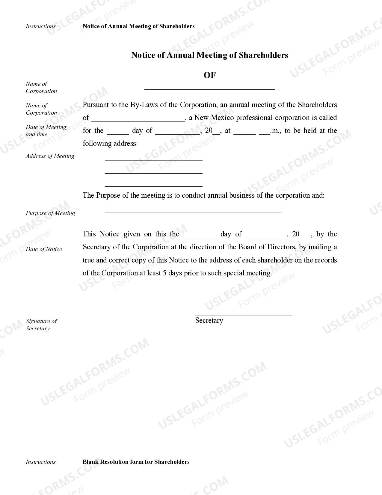 Preview Sample Corporate Records for a New Mexico Professional Corporation
