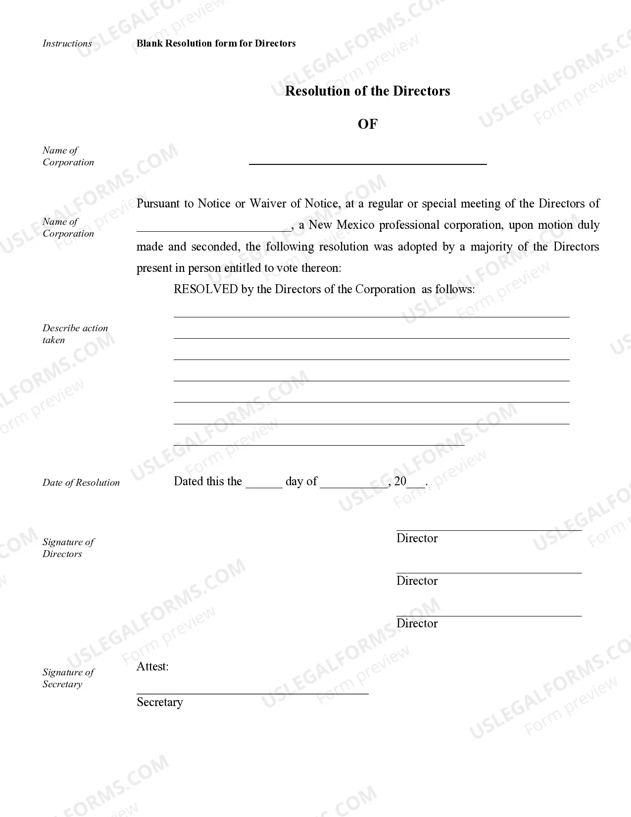 Preview Sample Corporate Records for a New Mexico Professional Corporation