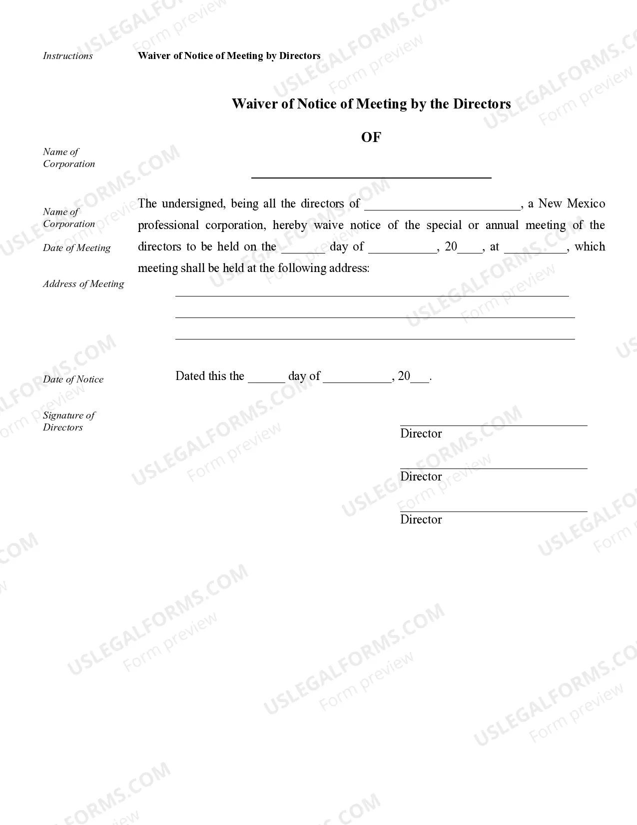 Preview Sample Corporate Records for a New Mexico Professional Corporation