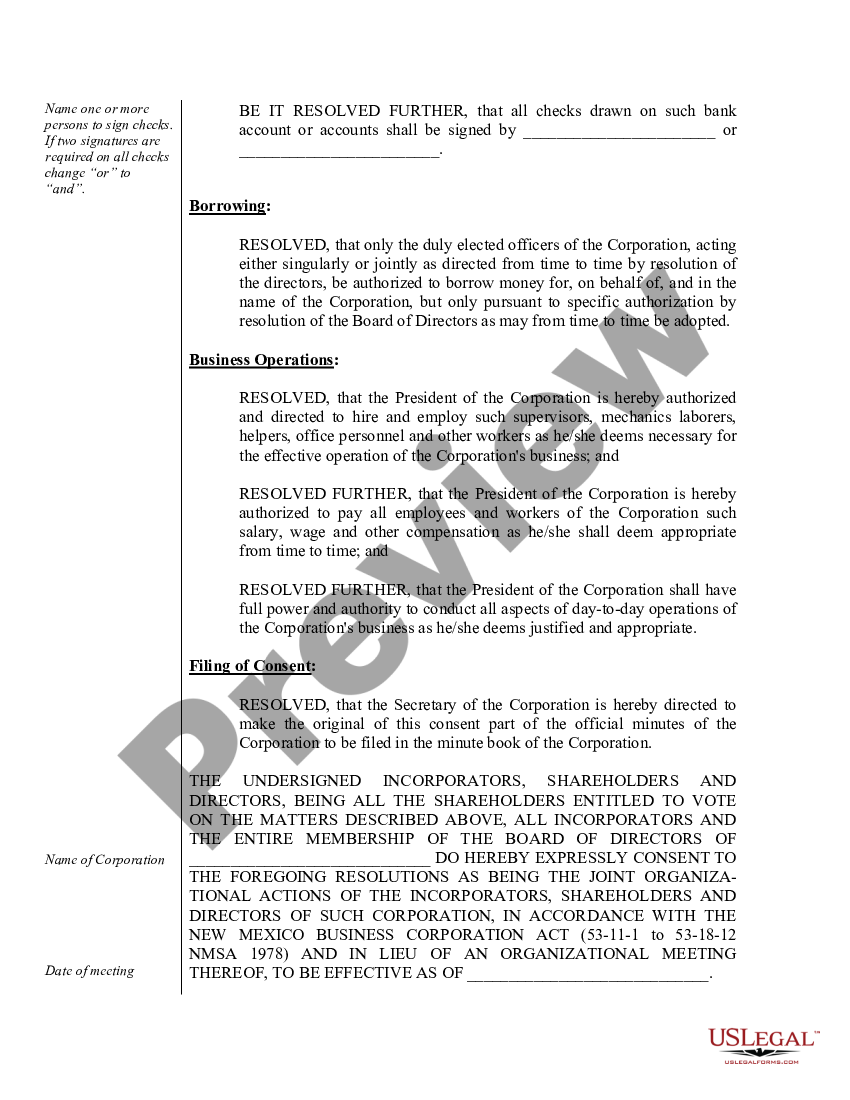 page 6 Organizational Minutes for a New Mexico Professional Corporation preview
