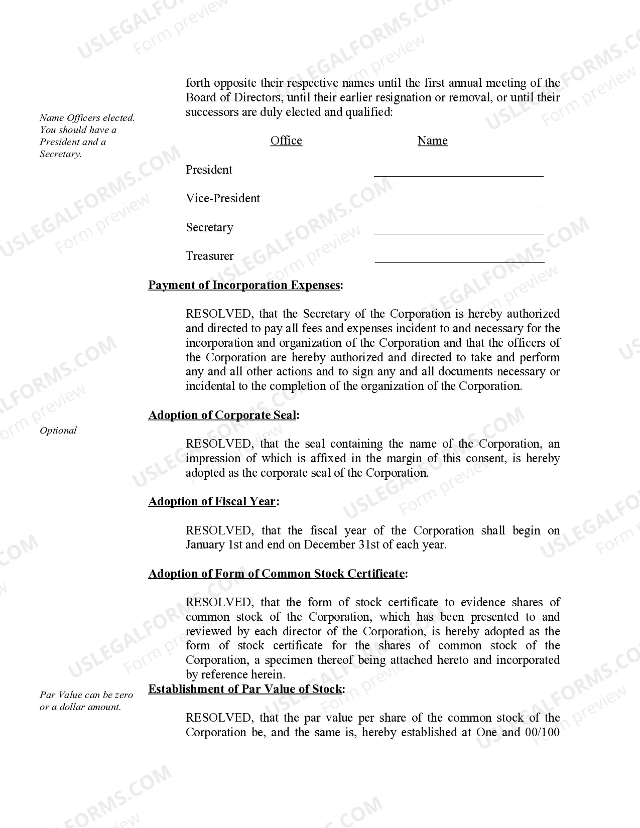 Preview Organizational Minutes for a New Mexico Professional Corporation