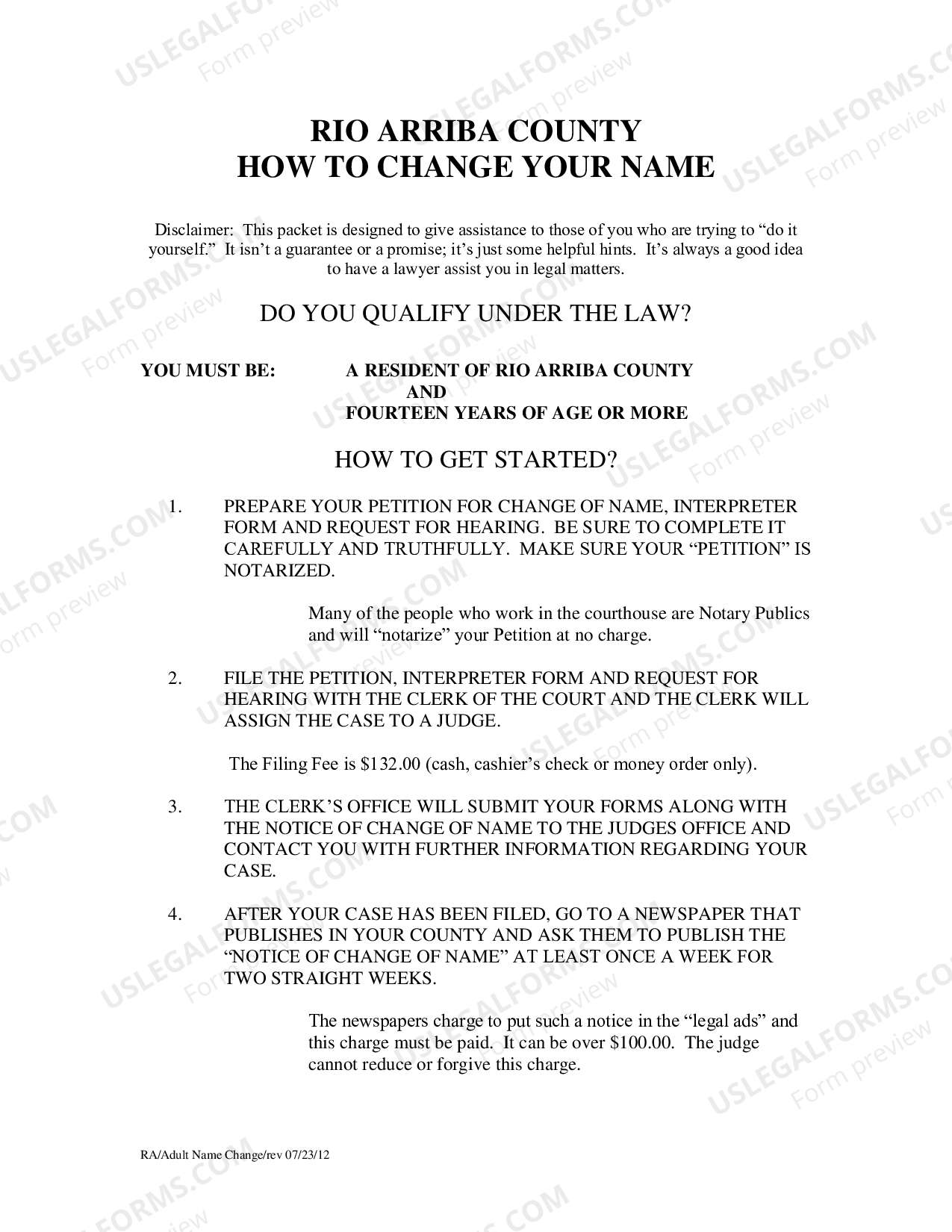 New Mexico Name Change Instructions and Forms for Adult (14 and over