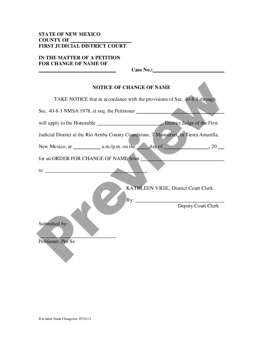 New Mexico Name Change Instructions and Forms for Adult (14 and over