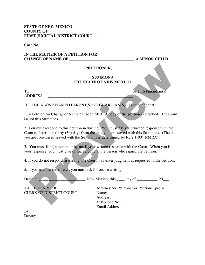 New Mexico Name Change Instructions and Forms for a Minor Child (13 and