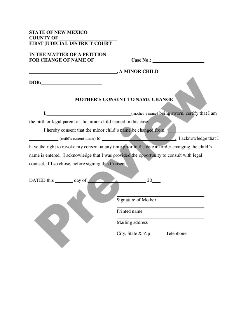 Get Name Change Instructions and Forms for a Minor Child (13 and Under) - Rio Arriba County Only Preview Name Change Instructions and Forms for a Minor Child (13 and Under) - Rio Arriba County Only