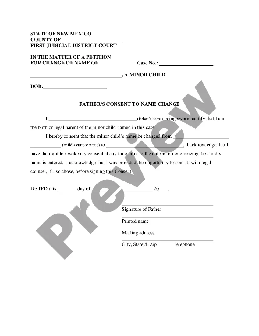 Get Name Change Instructions and Forms for a Minor Child (13 and Under) - Rio Arriba County Only Preview Name Change Instructions and Forms for a Minor Child (13 and Under) - Rio Arriba County Only