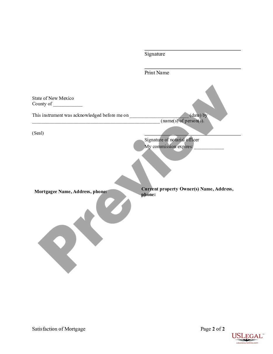 page 1 Satisfaction - Release of Mortgage by Mortgagee - Individual Lender or Holder preview