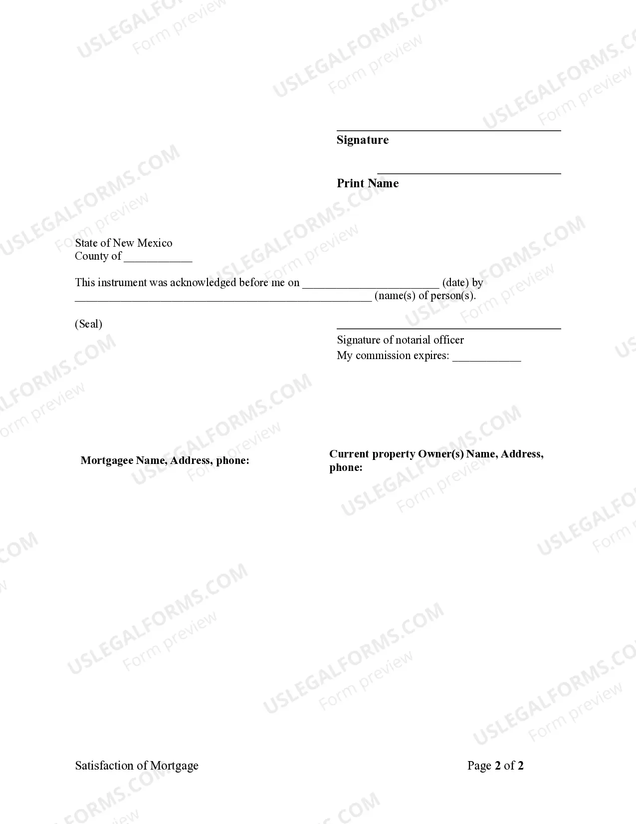 Preview Satisfaction - Release of Mortgage by Mortgagee - Individual Lender or Holder