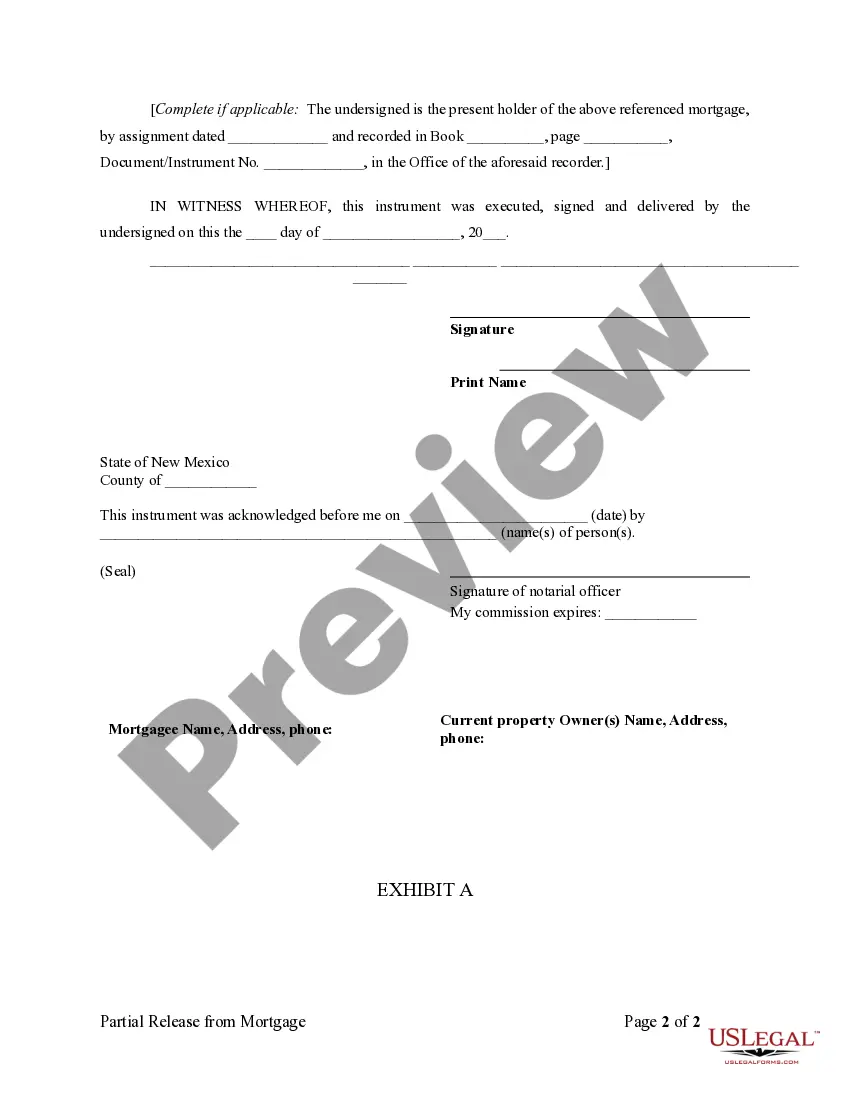 Preview Partial Release of Property From Mortgage by Individual Holder