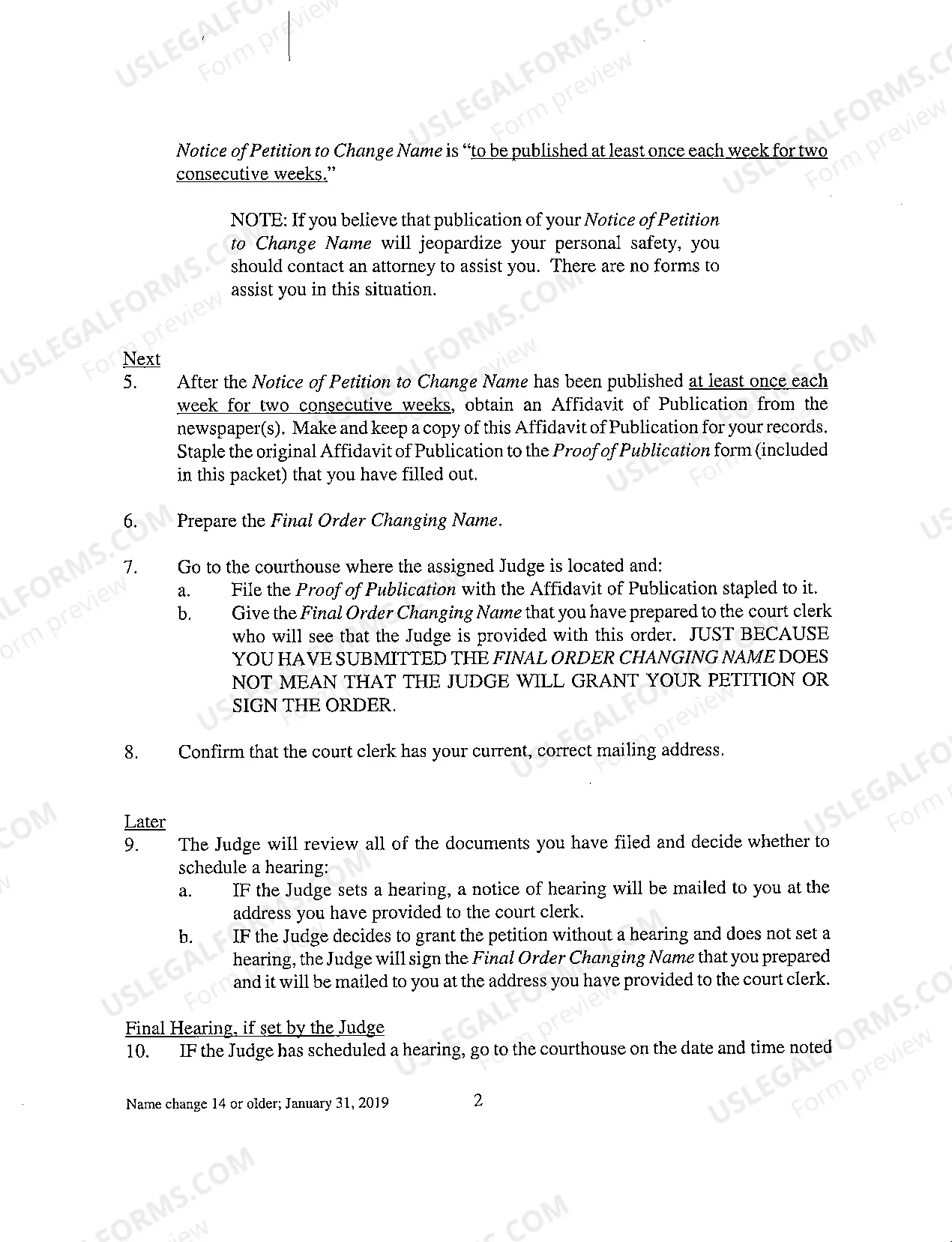 Preview Name Change Instructions and Forms for an Adult - San Juan County Only