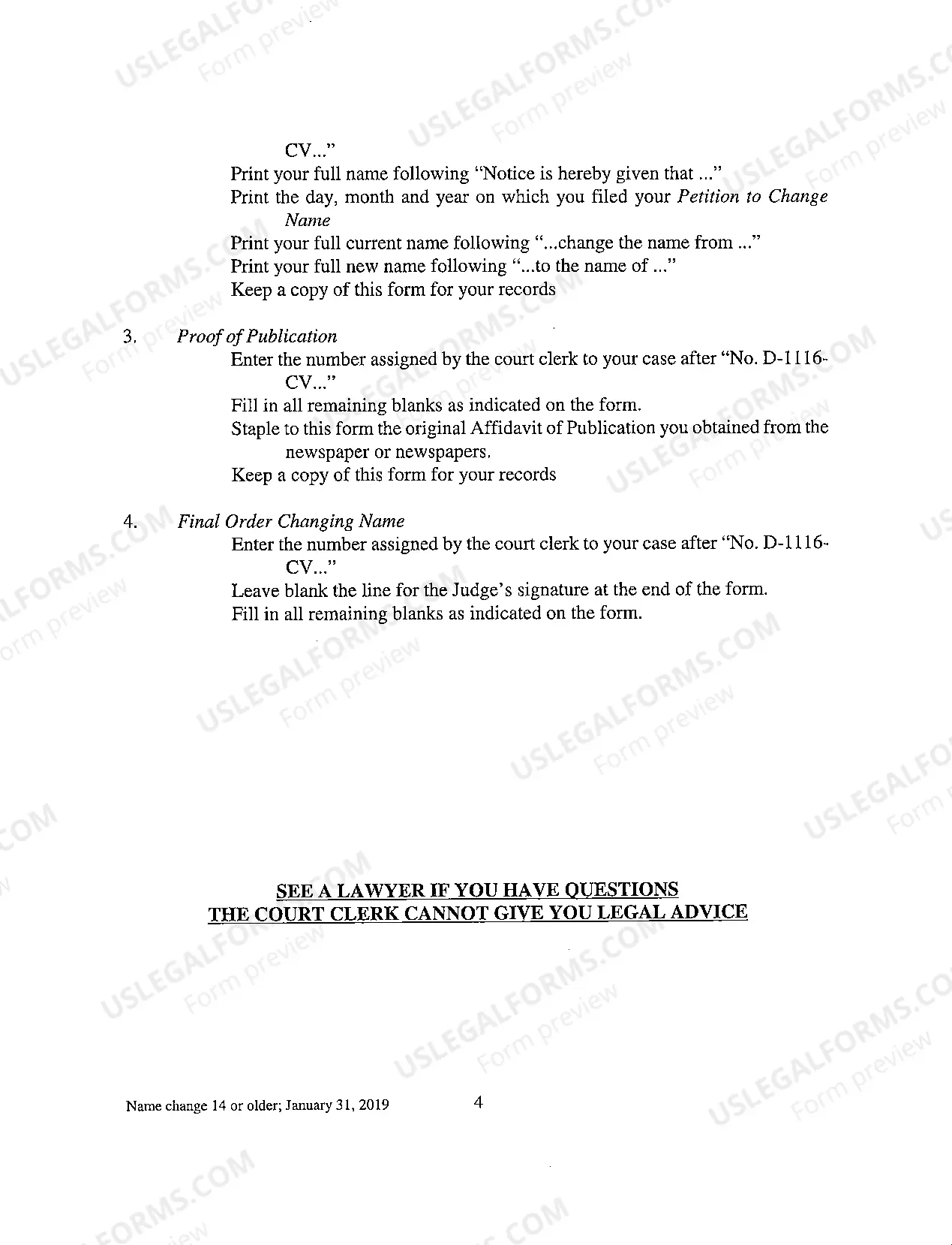 Preview Name Change Instructions and Forms for an Adult - San Juan County Only